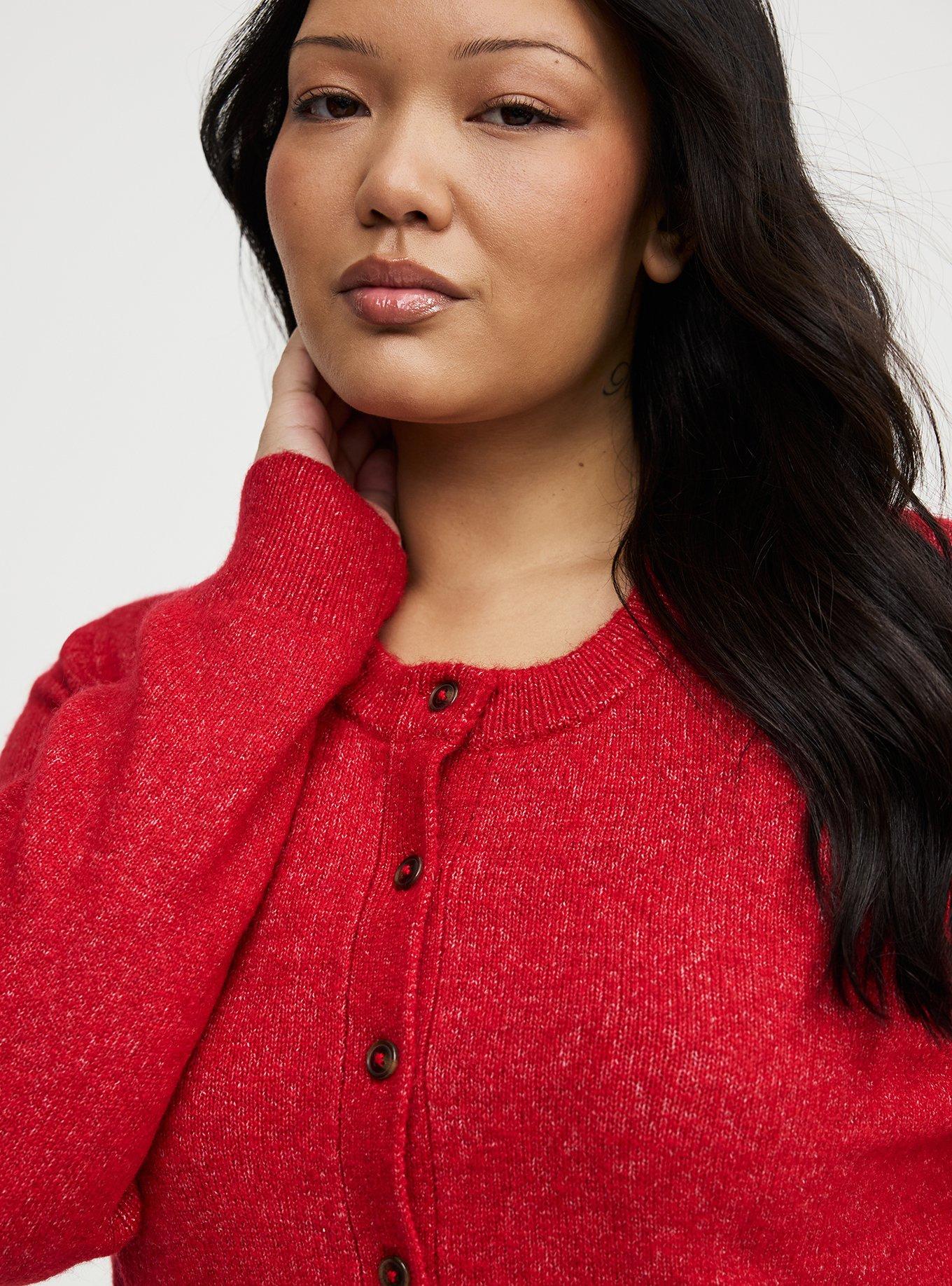 Vegan Cashmere Cropped Cardigan, JESTER RED, alternate