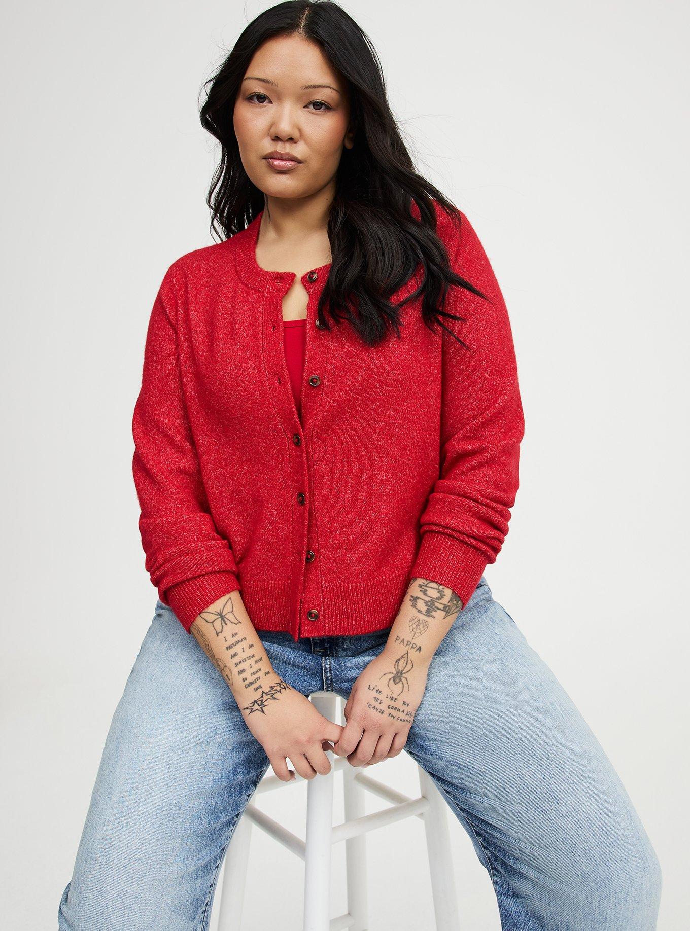 Vegan Cashmere Cropped Cardigan, JESTER RED, alternate