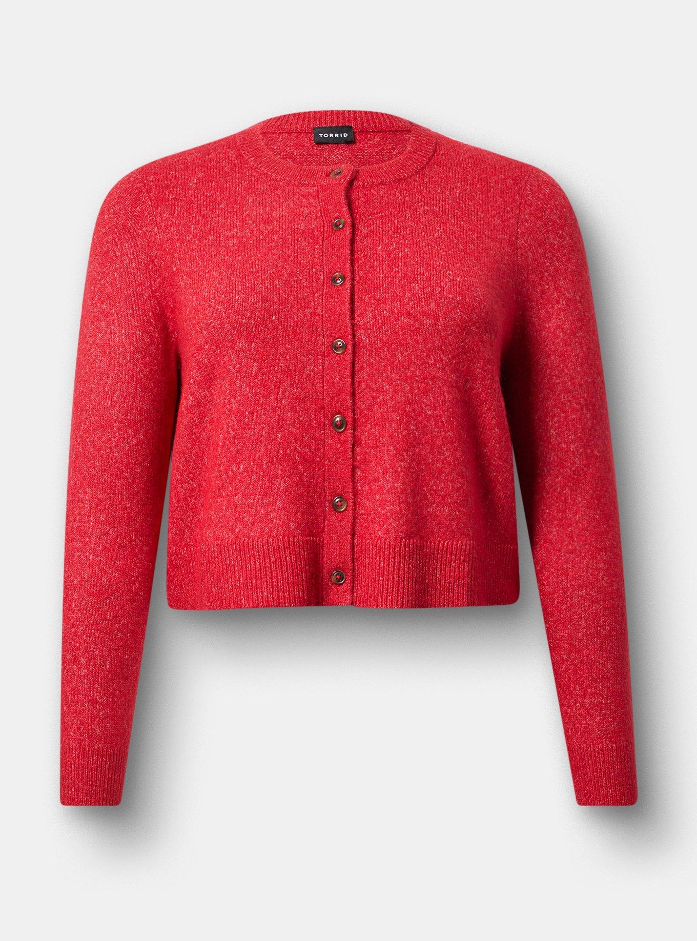 Vegan Cashmere Cropped Cardigan, JESTER RED, hi-res