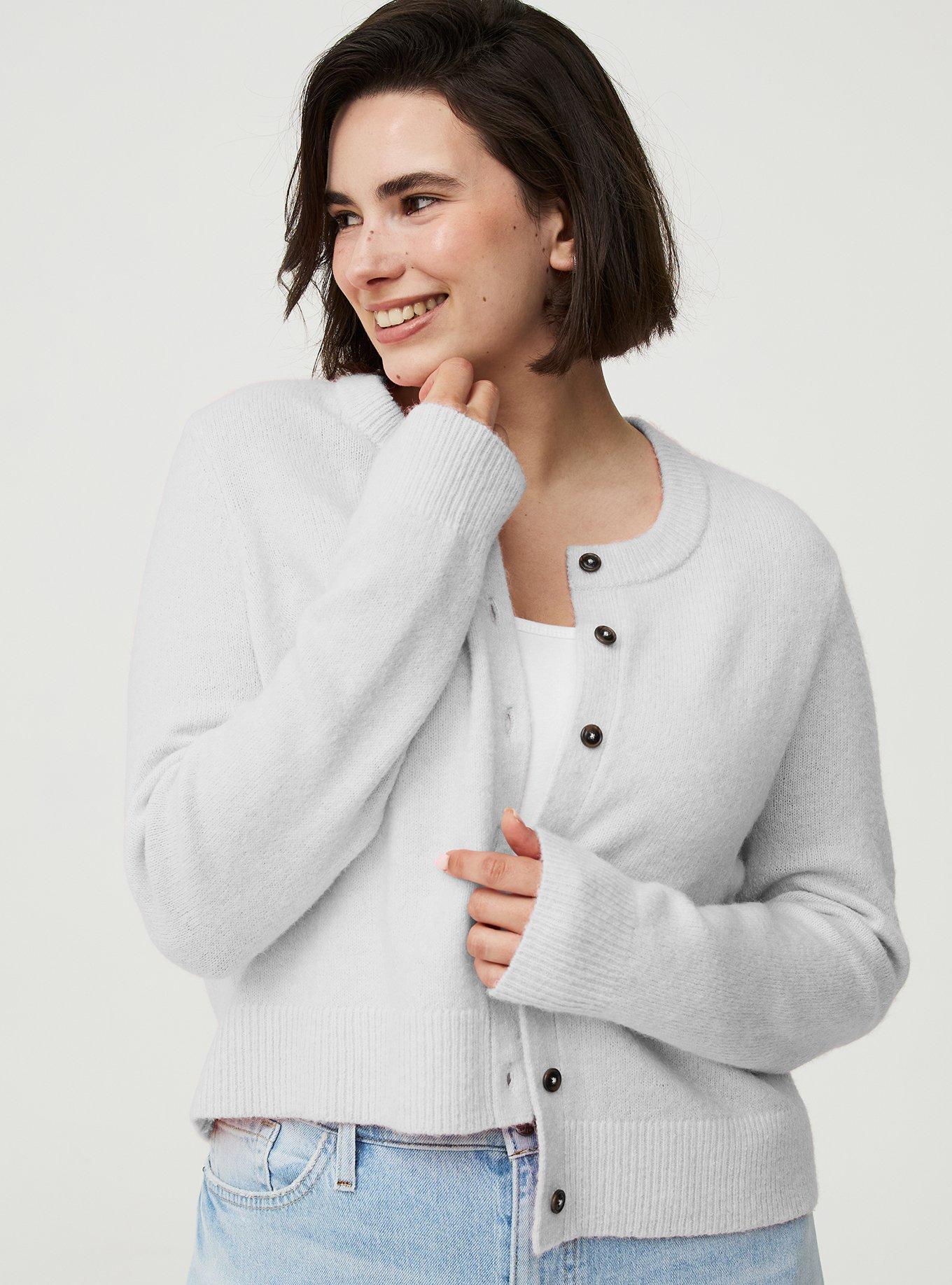 Vegan Cashmere Cropped Cardigan, LIGHT HEATHER GREY VEGAN CASHMERE, alternate