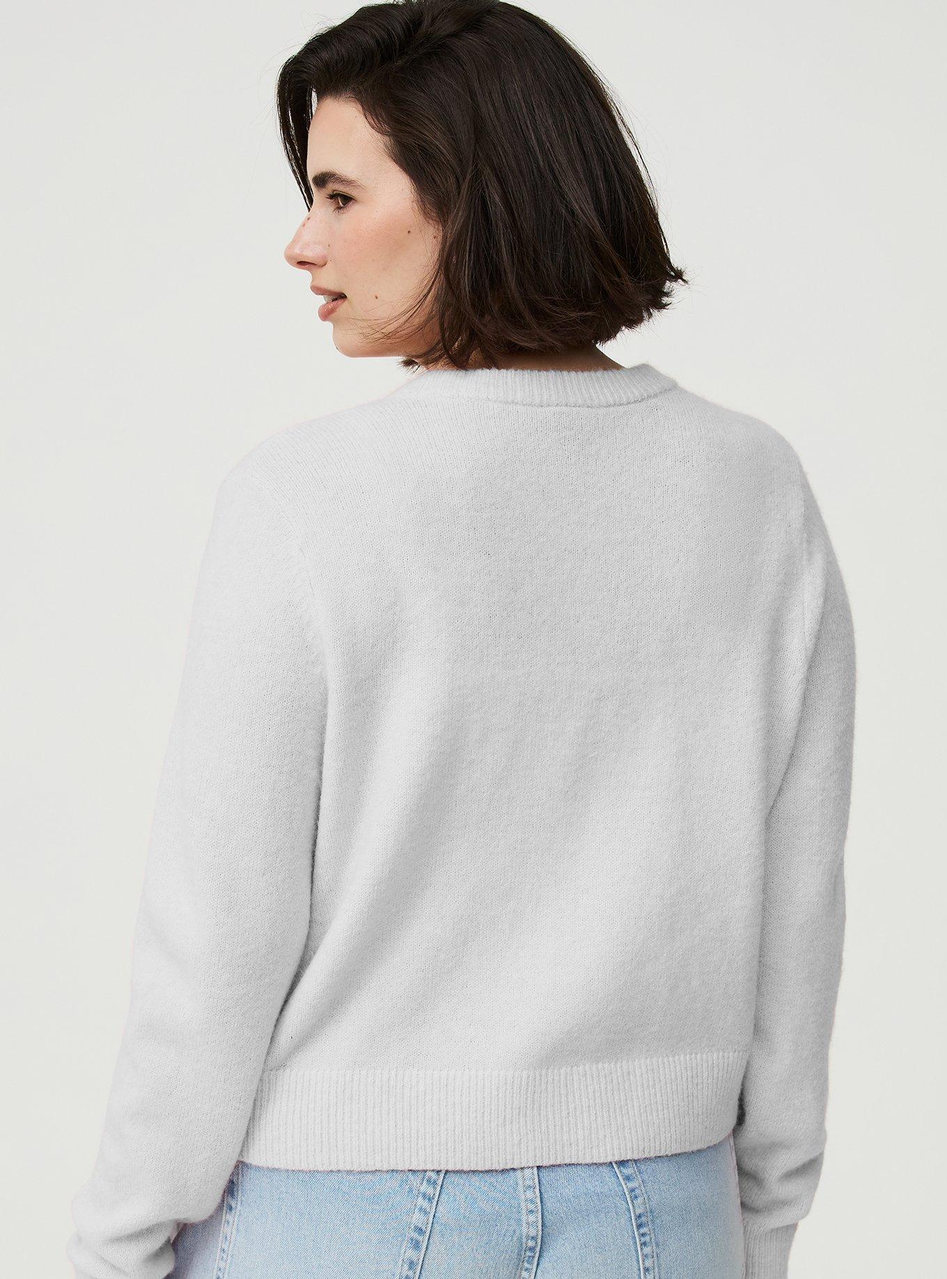 Vegan Cashmere Cropped Cardigan, LIGHT HEATHER GREY VEGAN CASHMERE, alternate
