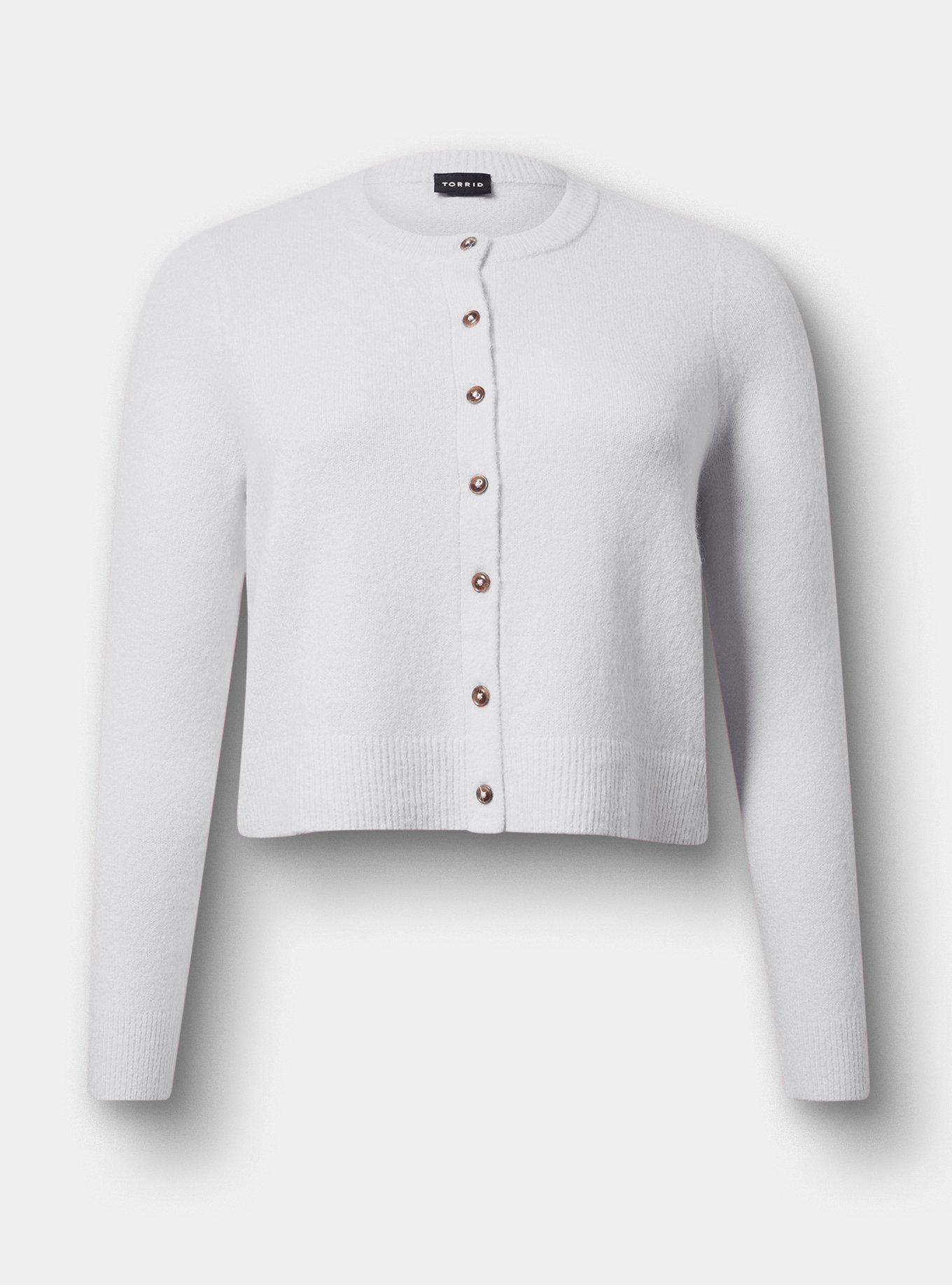 Vegan Cashmere Cropped Cardigan, LIGHT HEATHER GREY VEGAN CASHMERE, flat