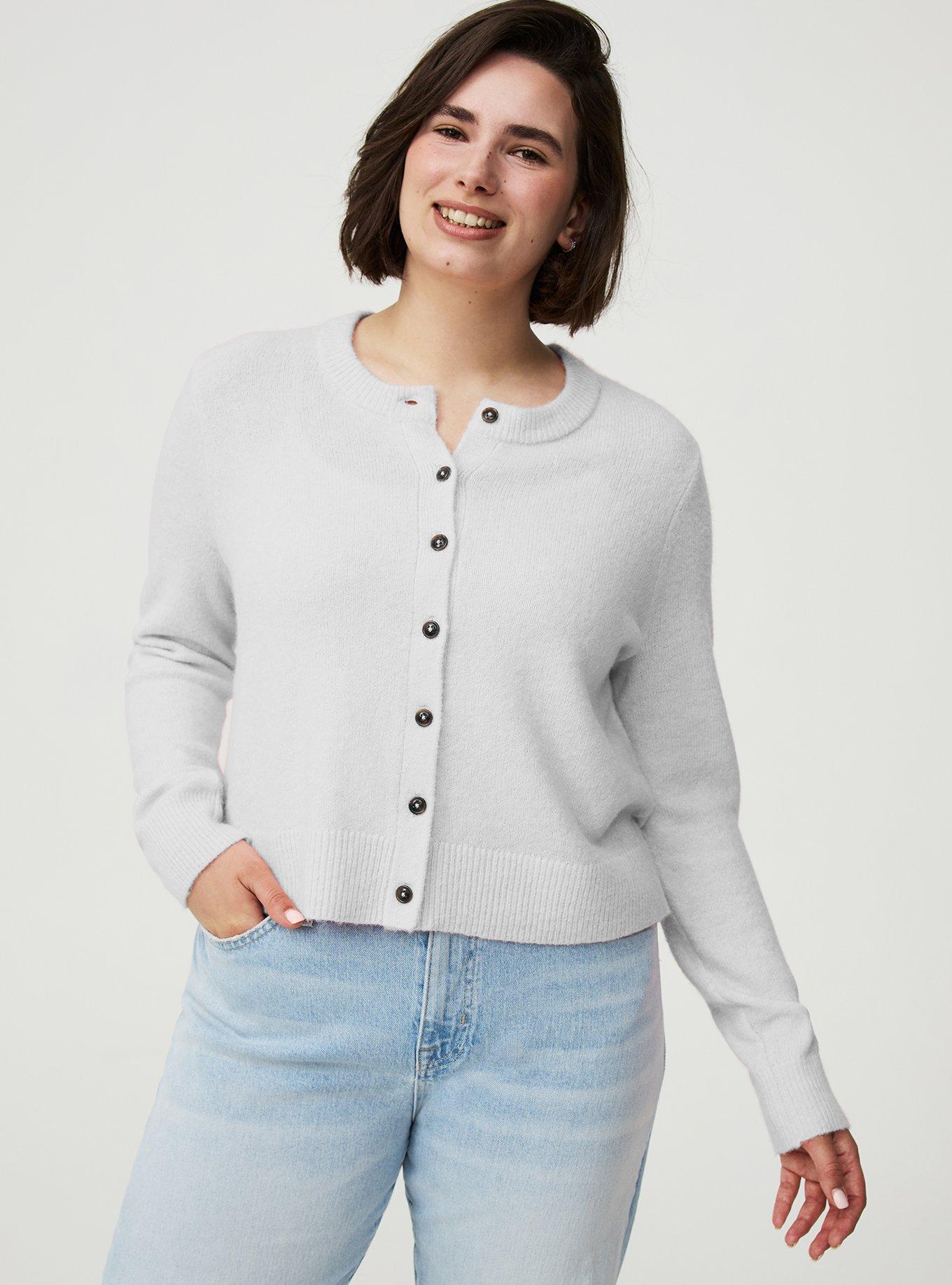 Vegan Cashmere Cropped Cardigan, LIGHT HEATHER GREY VEGAN CASHMERE, hi-res