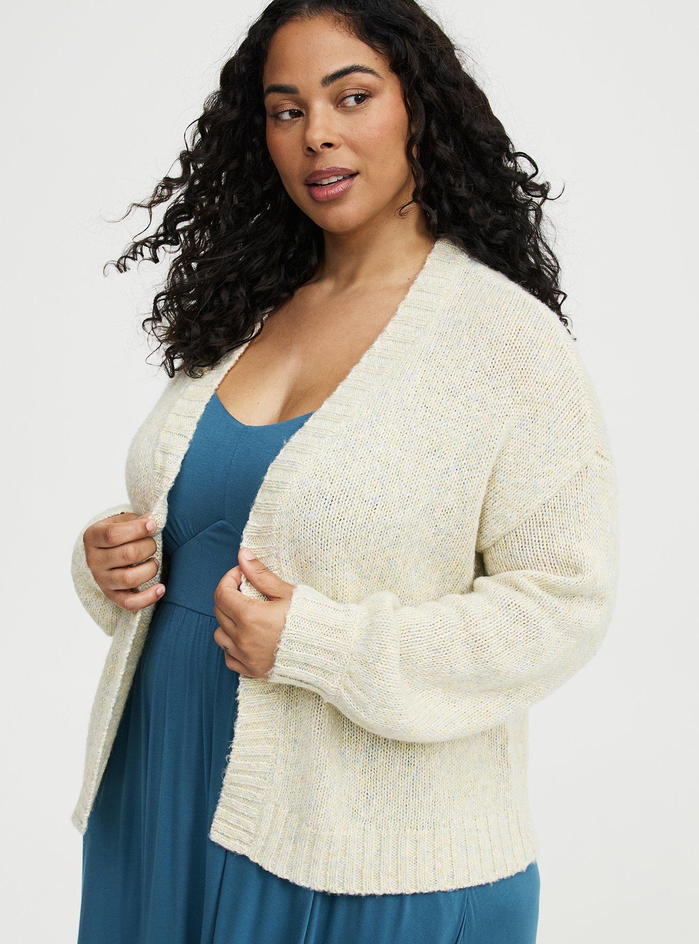 Open-Front Cardigan, CREAM BLUE SPECKLED HEATHER, alternate