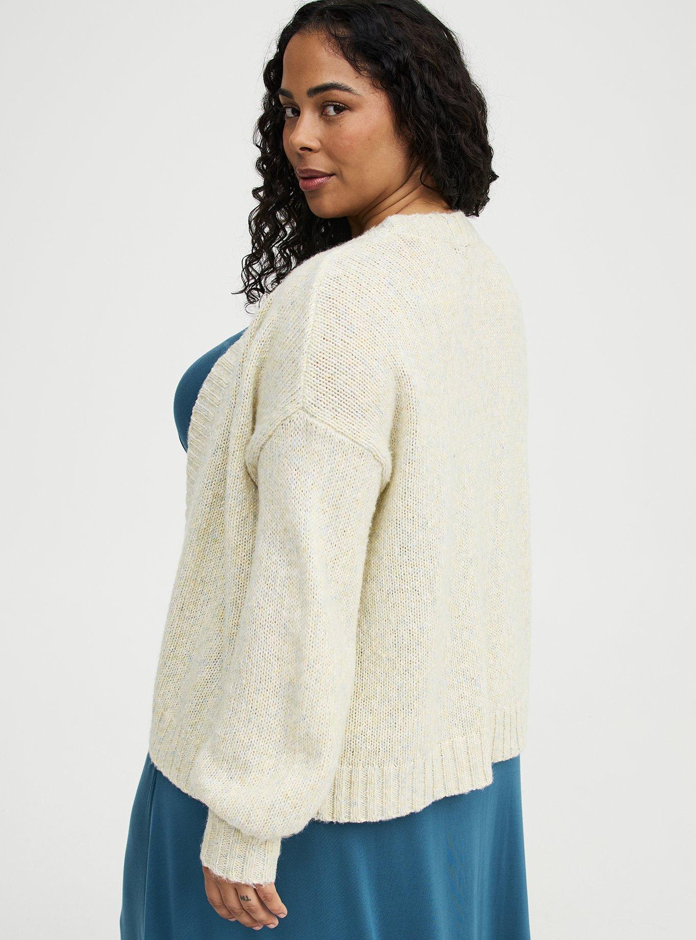 Open-Front Cardigan, CREAM BLUE SPECKLED HEATHER, alternate