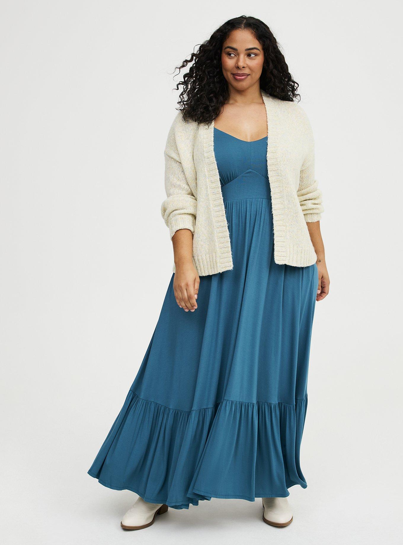 Open-Front Cardigan, CREAM BLUE SPECKLED HEATHER, alternate