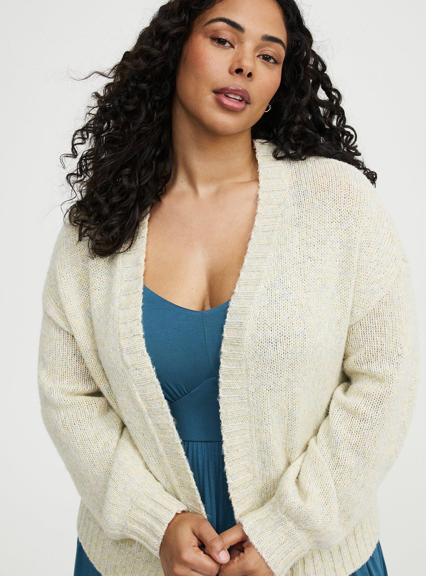 Open-Front Cardigan, CREAM BLUE SPECKLED HEATHER, alternate