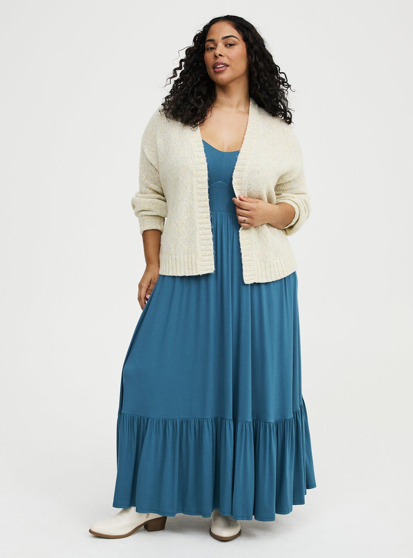 Open-Front Cardigan, CREAM BLUE SPECKLED HEATHER, alternate