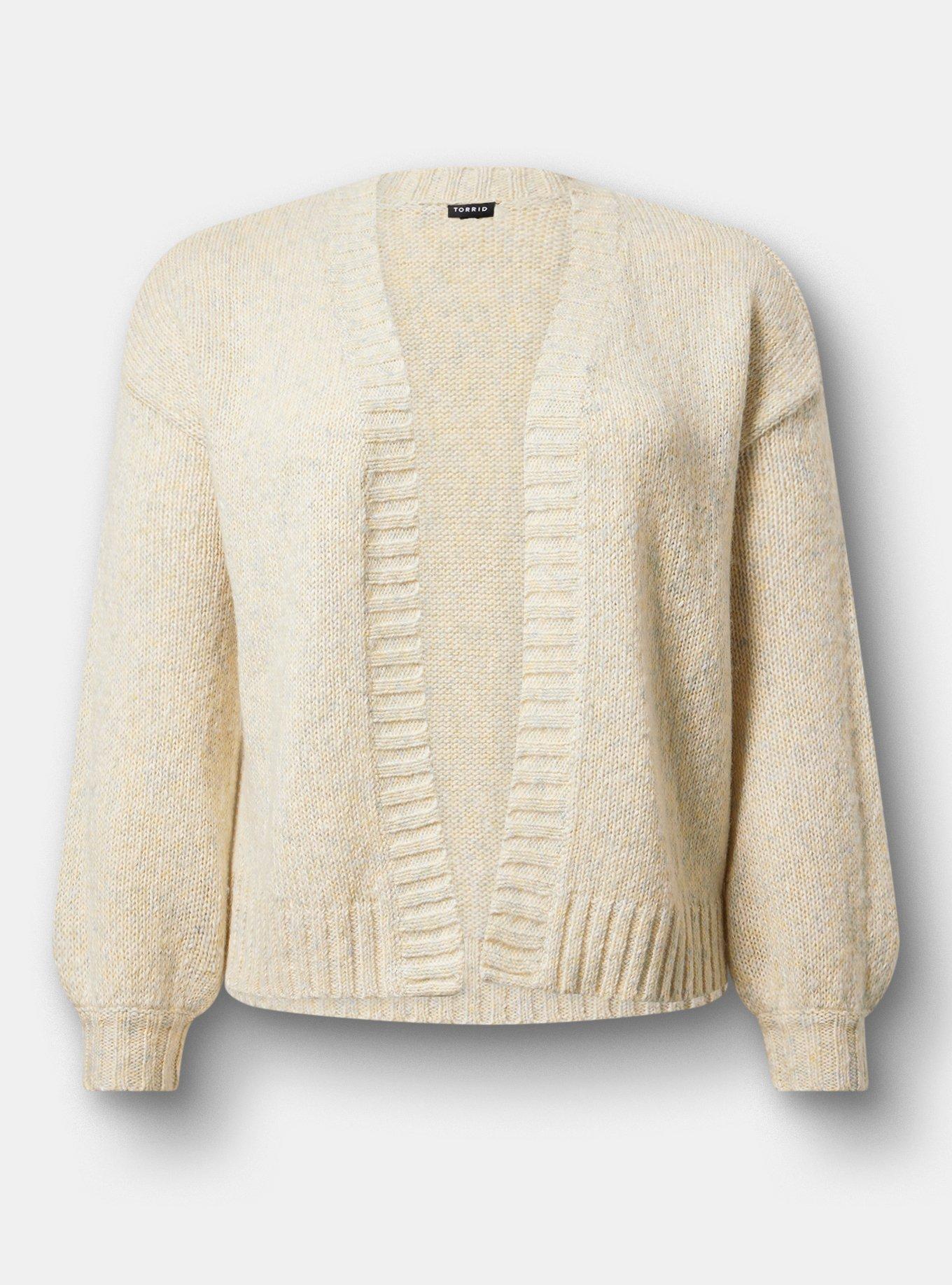 Open-Front Cardigan, CREAM BLUE SPECKLED HEATHER, hi-res