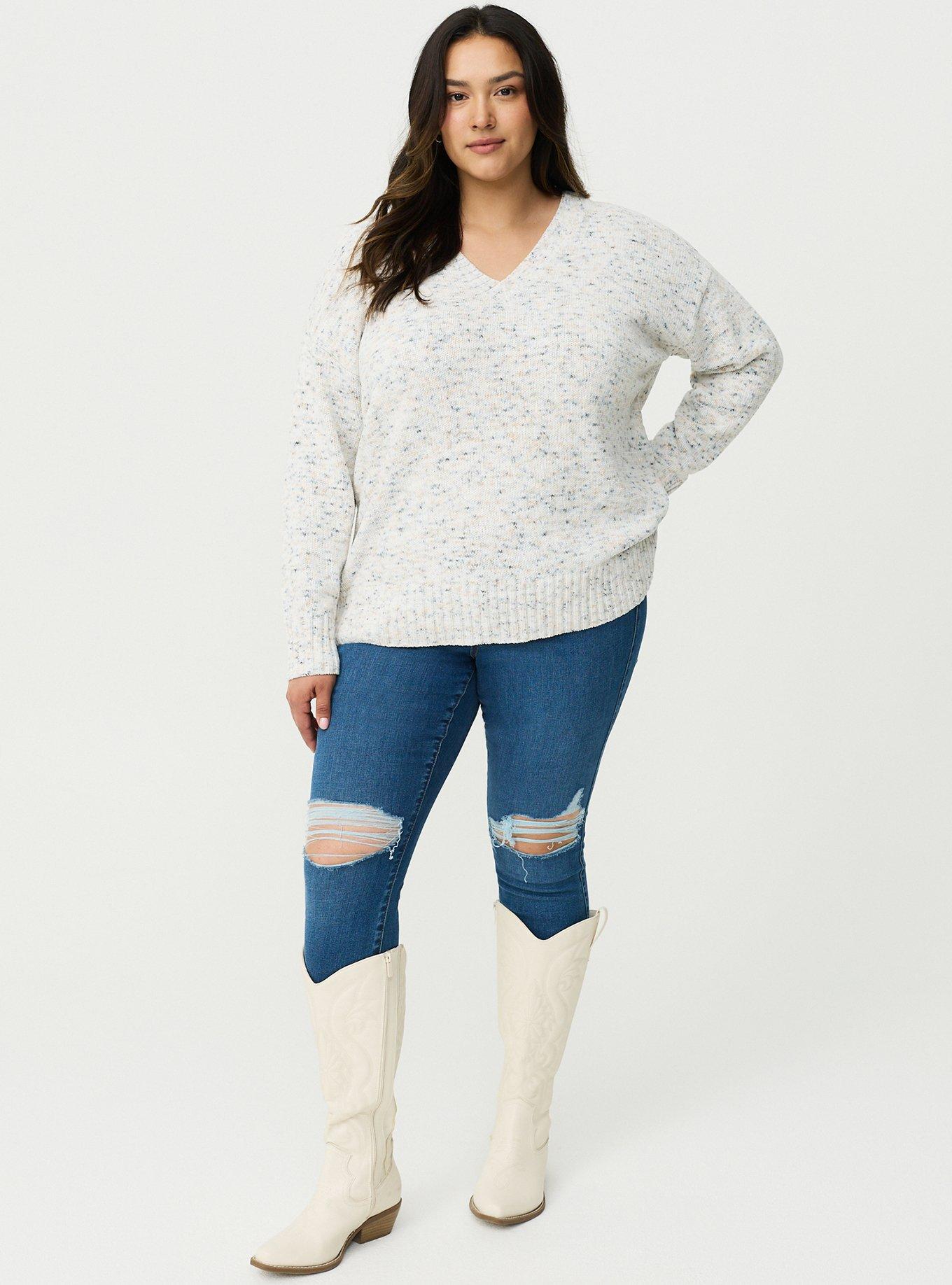 Chenille V-Neck Pullover Sweater, GREY SPECKLED HEATHER, alternate