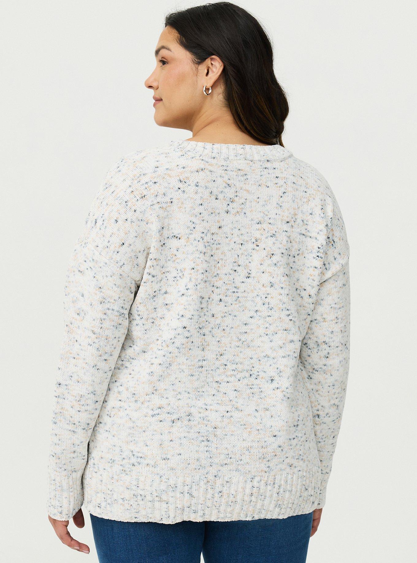 Chenille V-Neck Pullover Sweater, GREY SPECKLED HEATHER, alternate