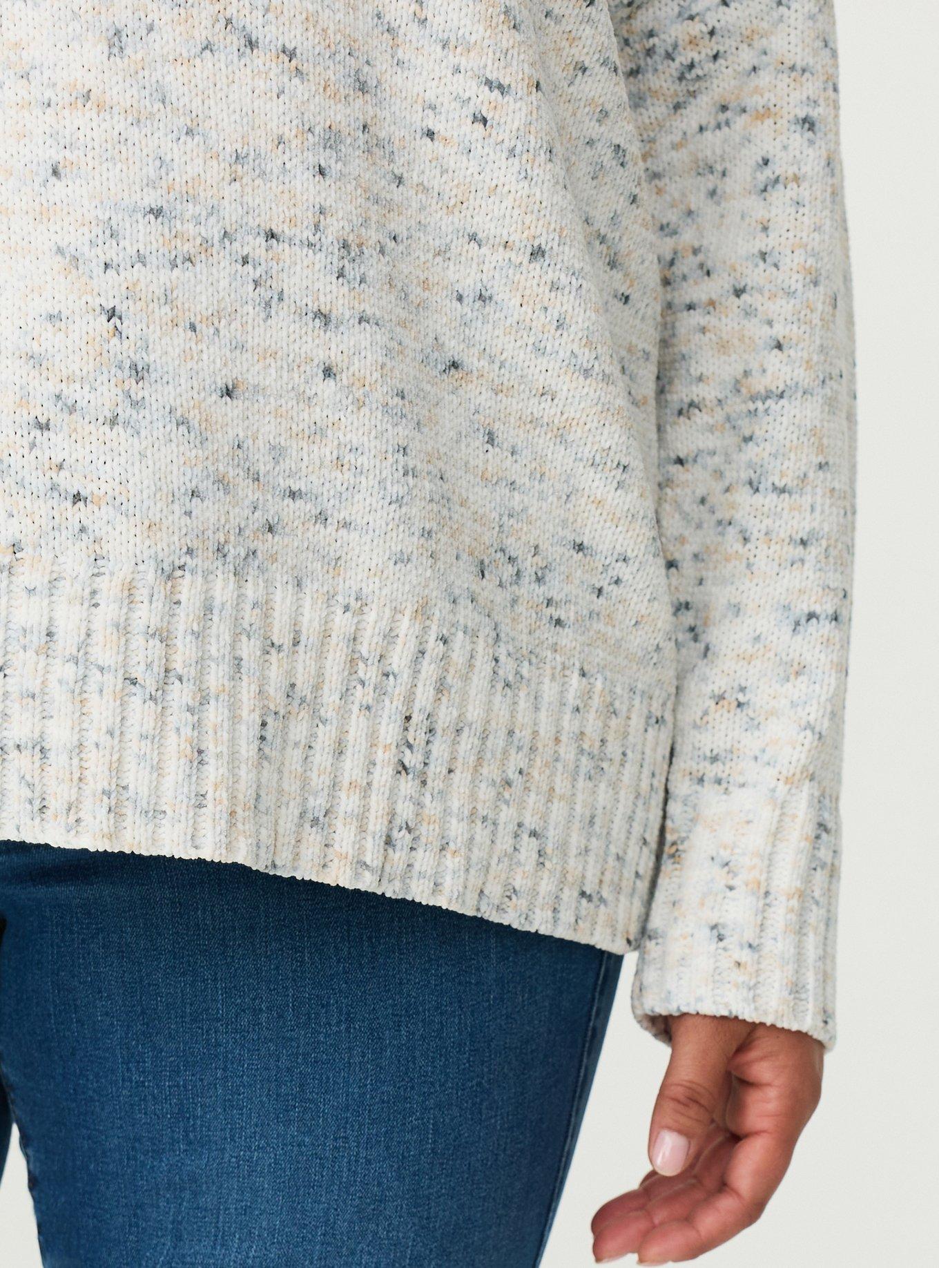 Chenille V-Neck Pullover Sweater, GREY SPECKLED HEATHER, alternate