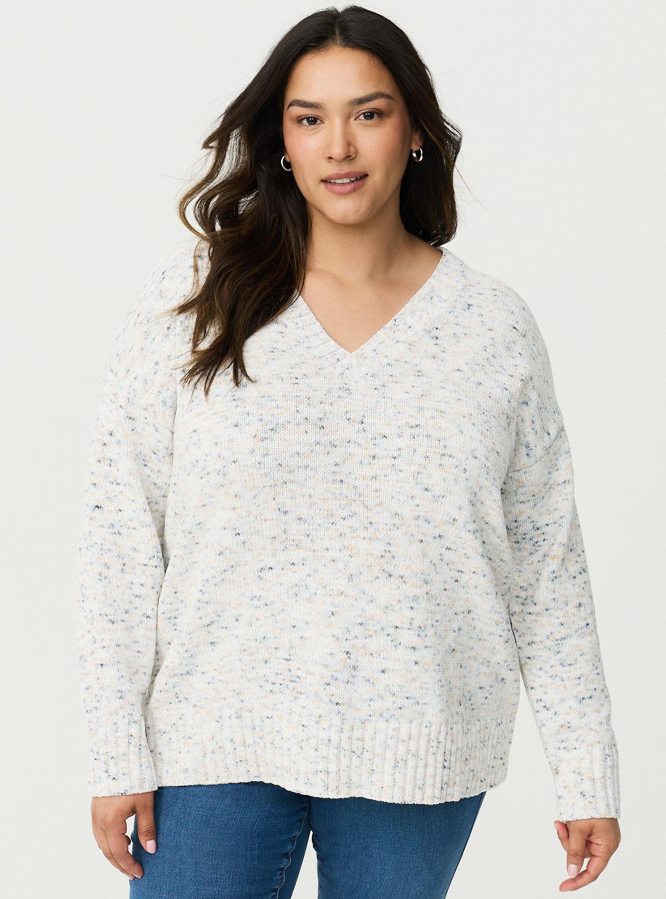 Plus Size Chenille V-Neck Pullover Sweater, GREY SPECKLED HEATHER, hi-res