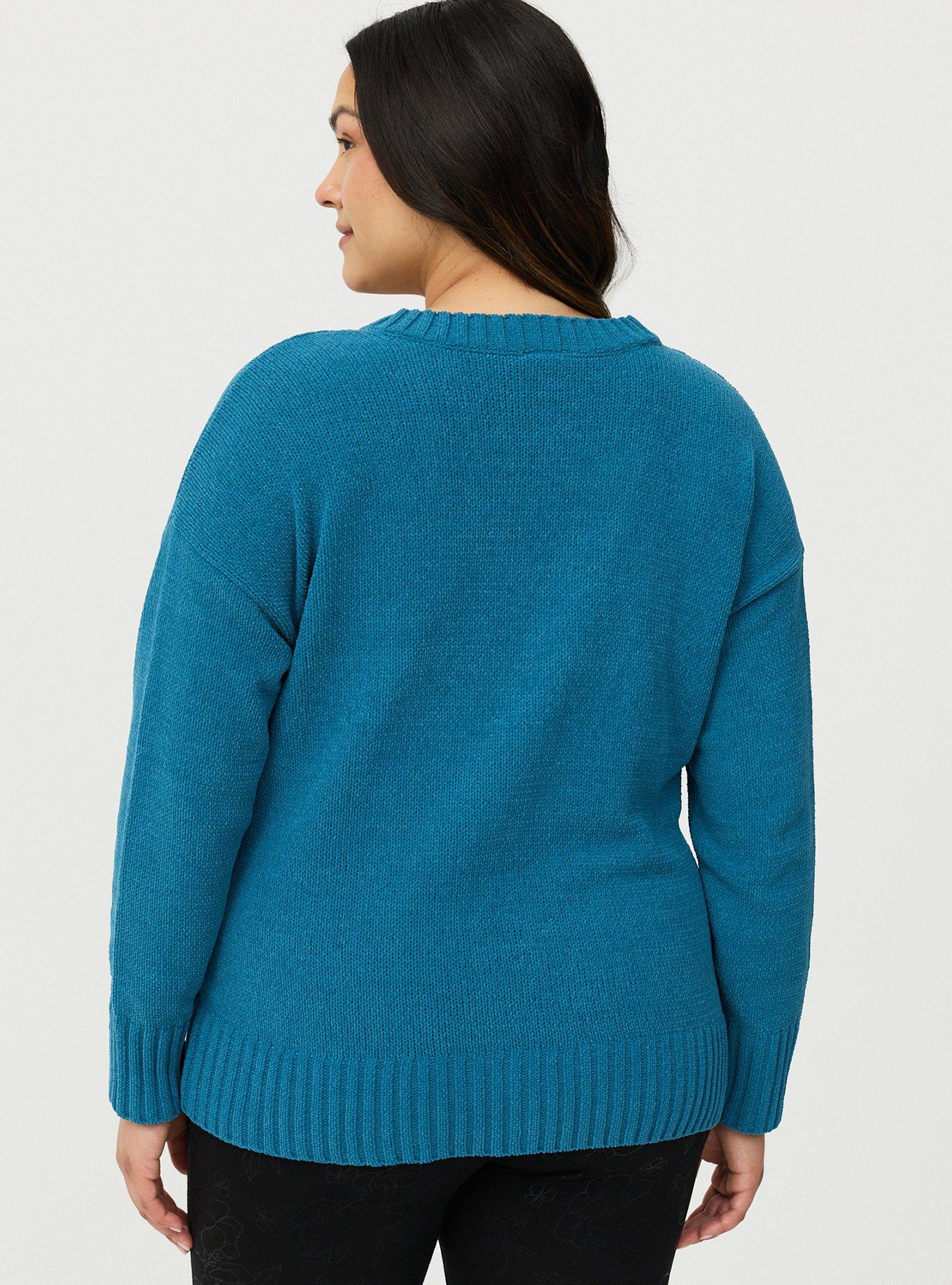 Chenille V-Neck Pullover Sweater, MALLARD BLUE, alternate
