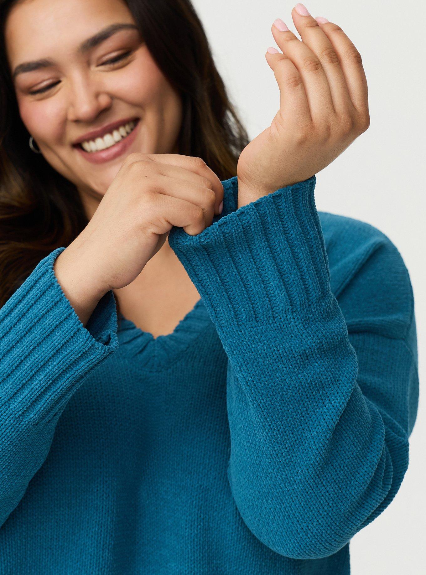 Chenille V-Neck Pullover Sweater, MALLARD BLUE, alternate