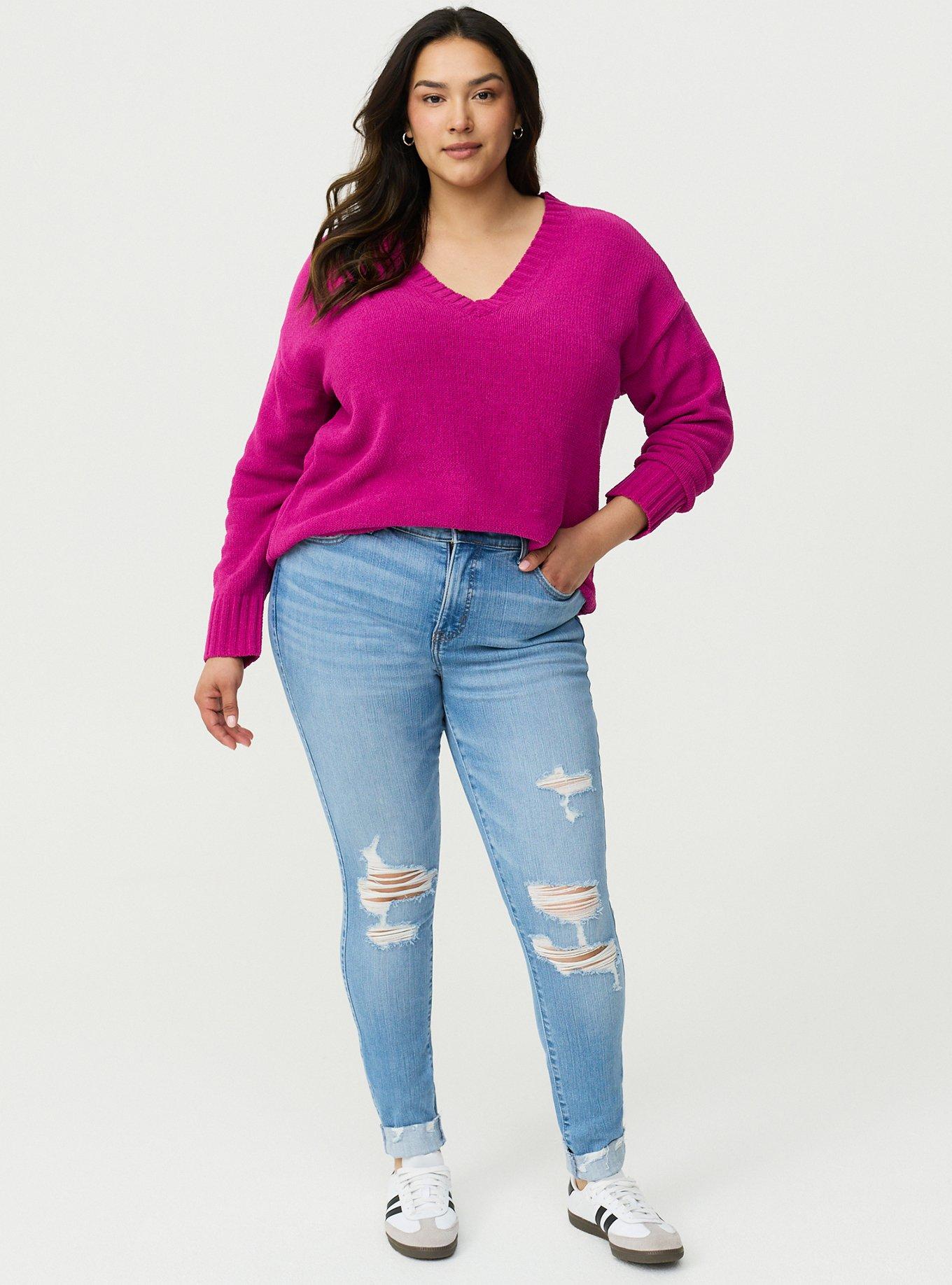 Chenille V-Neck Pullover Sweater, WILD ASTER, alternate