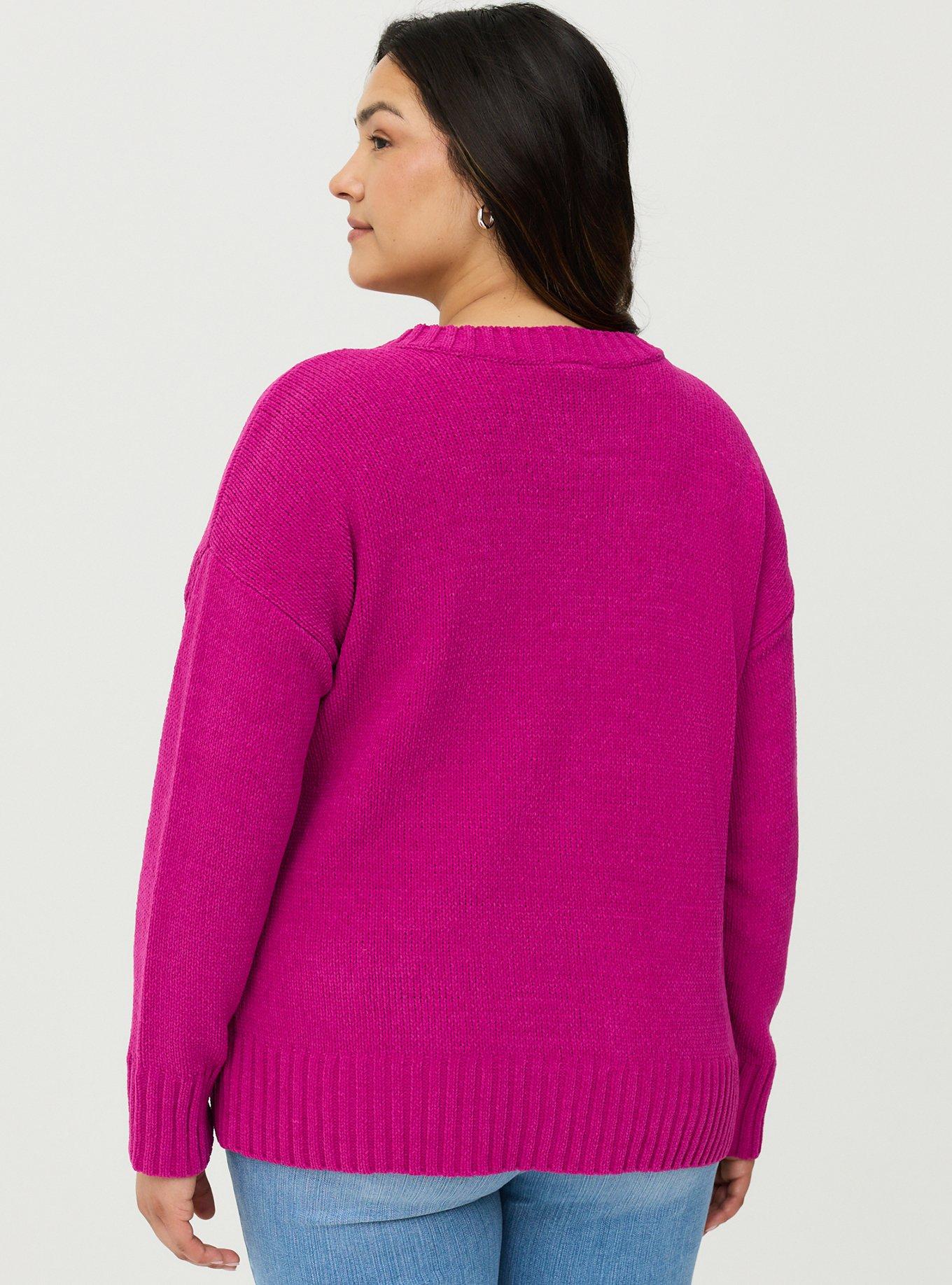 Chenille V-Neck Pullover Sweater, WILD ASTER, alternate