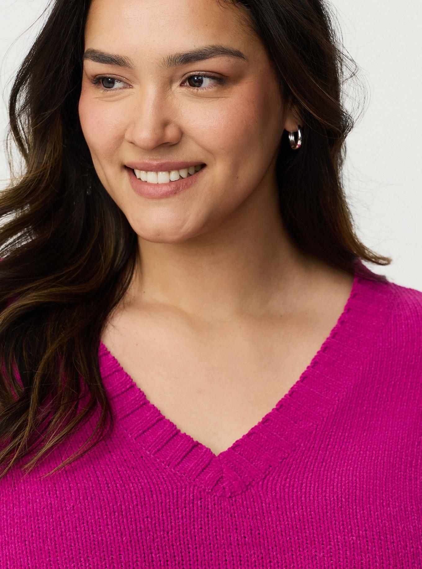 Chenille V-Neck Pullover Sweater, WILD ASTER, alternate