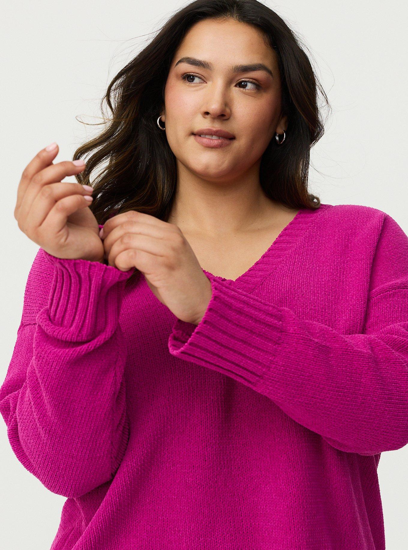 Chenille V-Neck Pullover Sweater, WILD ASTER, alternate