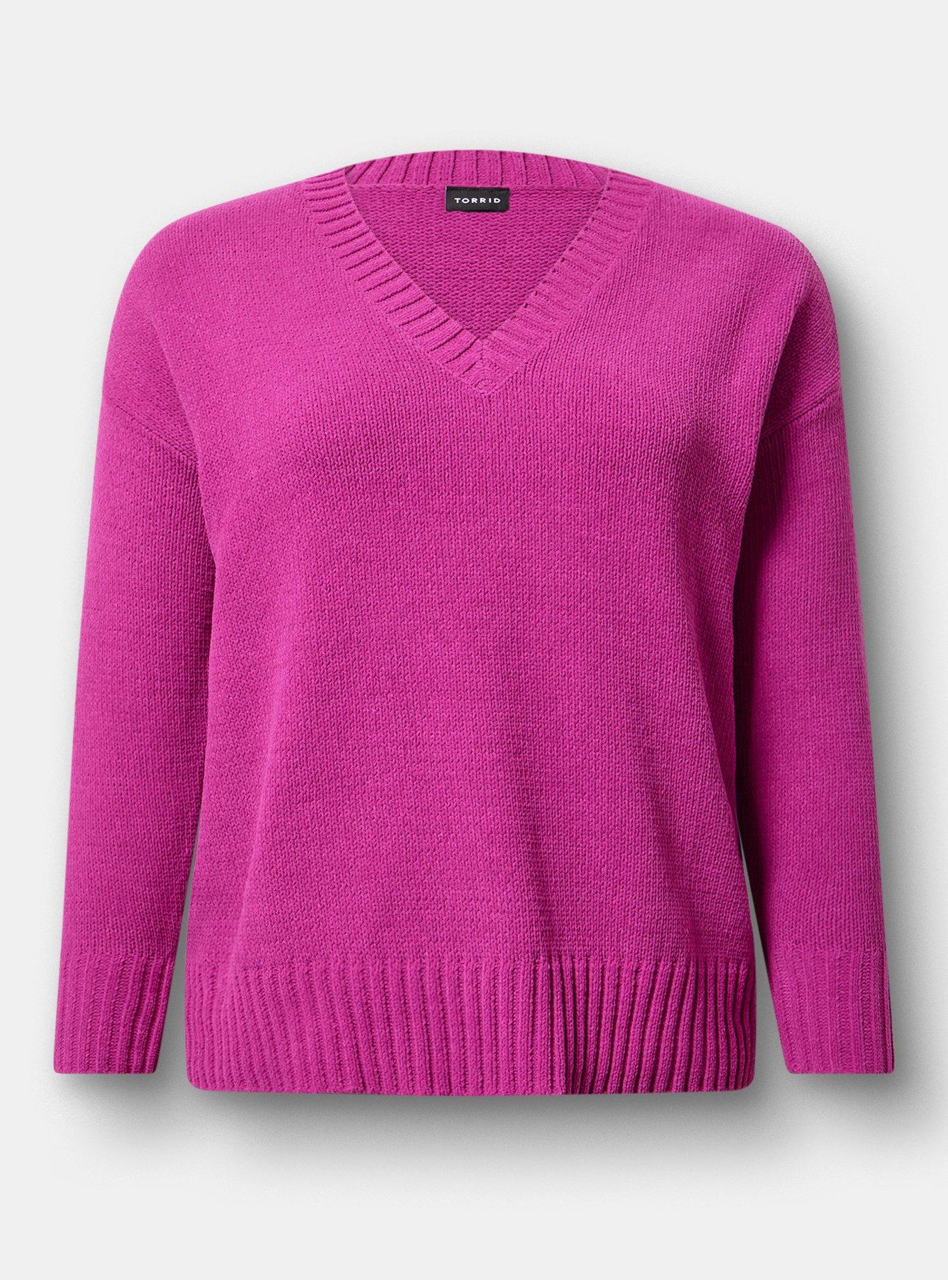 Chenille V-Neck Pullover Sweater, WILD ASTER, hi-res