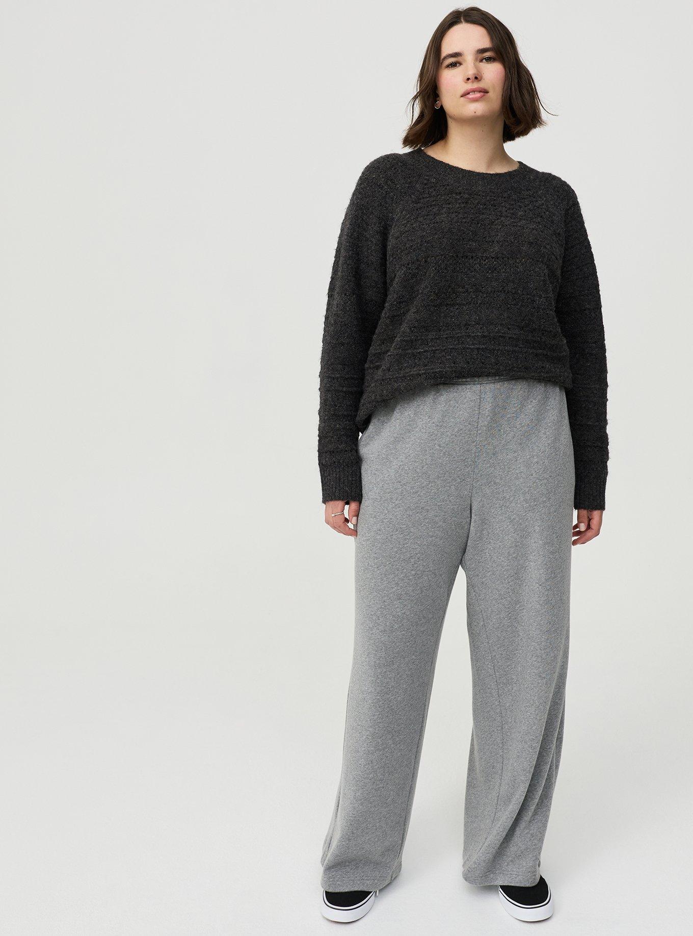 Pointelle Crew Pullover Sweater, CHARCOAL HEATHER, alternate