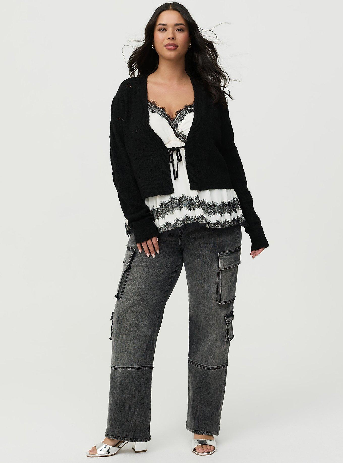 Vegan Cashmere Tie-Front Shrug, DEEP BLACK, alternate