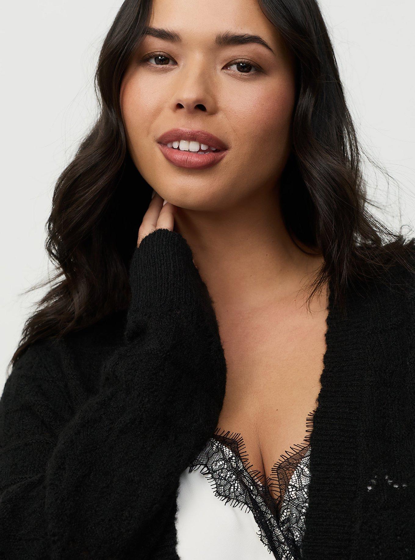 Vegan Cashmere Tie-Front Shrug, DEEP BLACK, alternate