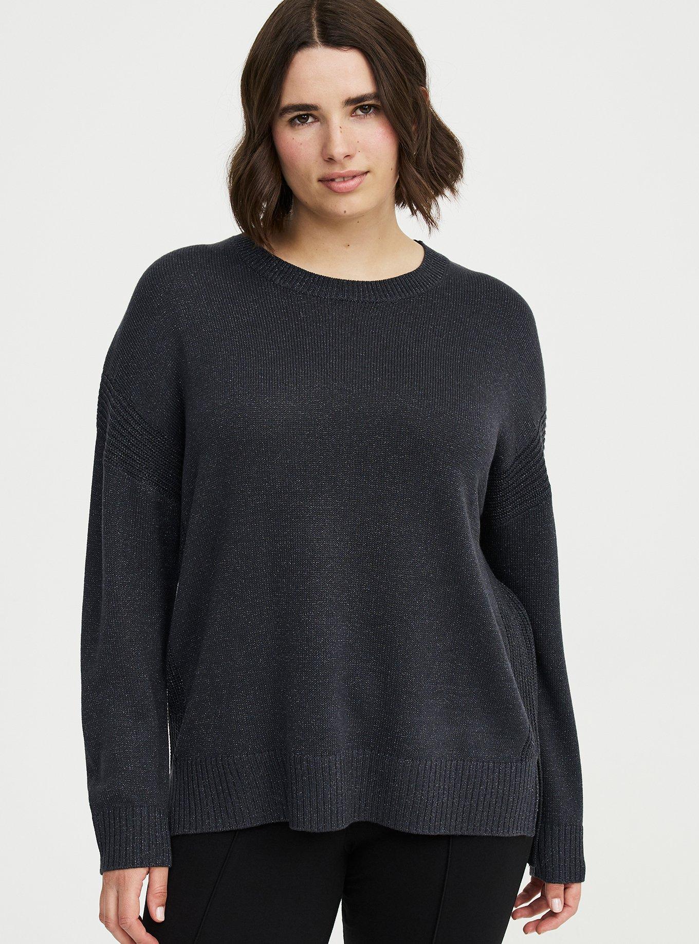 Metallic Luxe Cozy Crew Pullover Sweater, CARBON, alternate