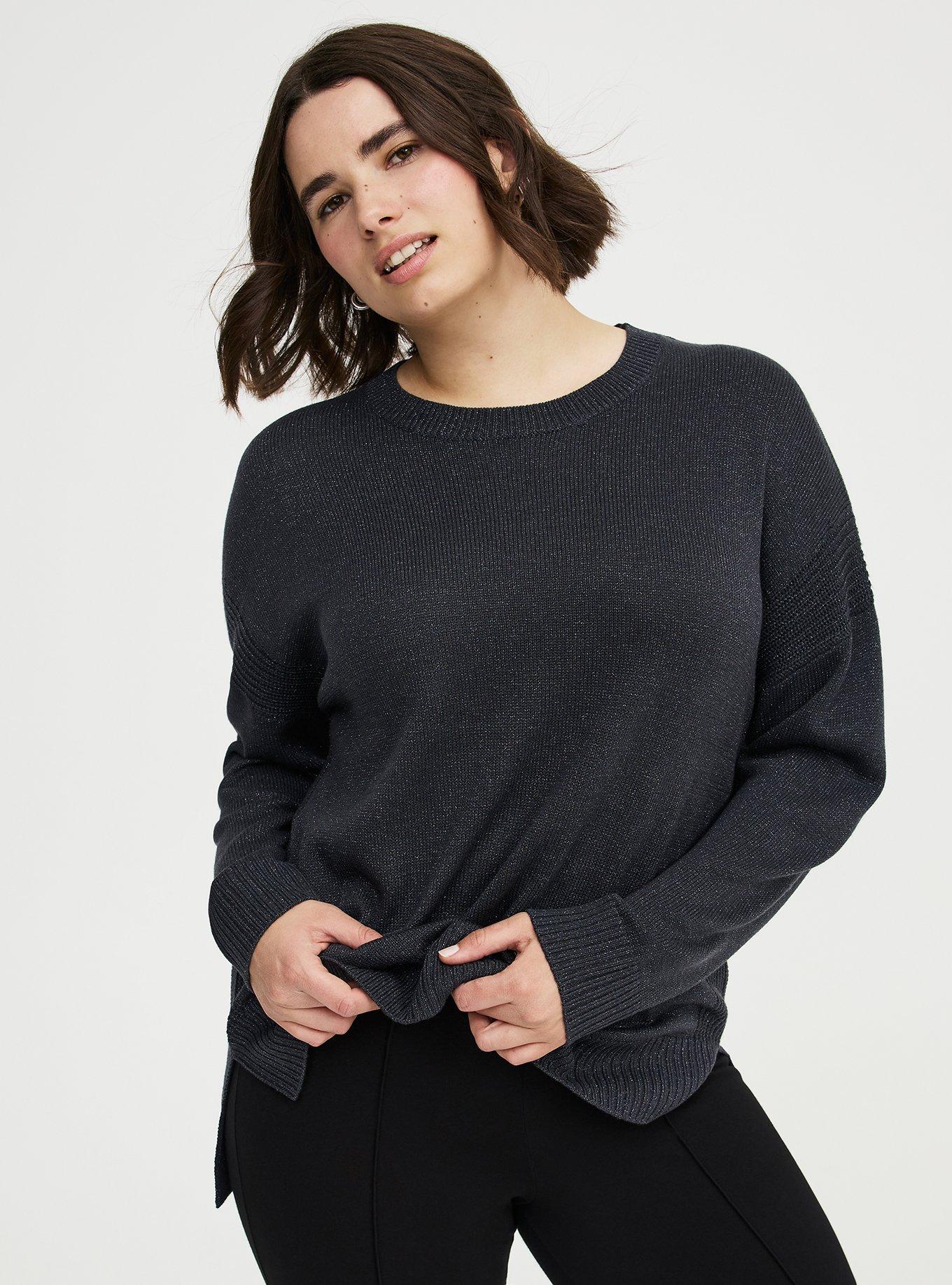 Metallic Luxe Cozy Crew Pullover Sweater, CARBON, alternate
