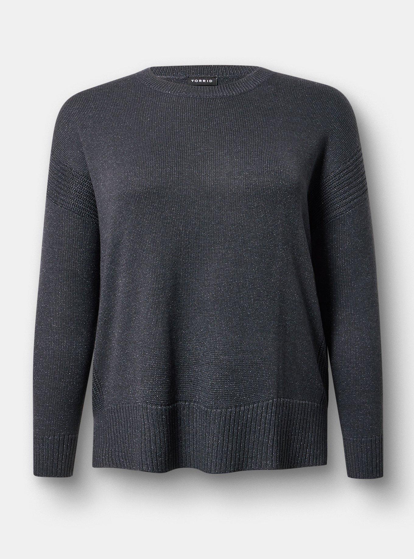 Metallic Luxe Cozy Crew Pullover Sweater, CARBON, hi-res