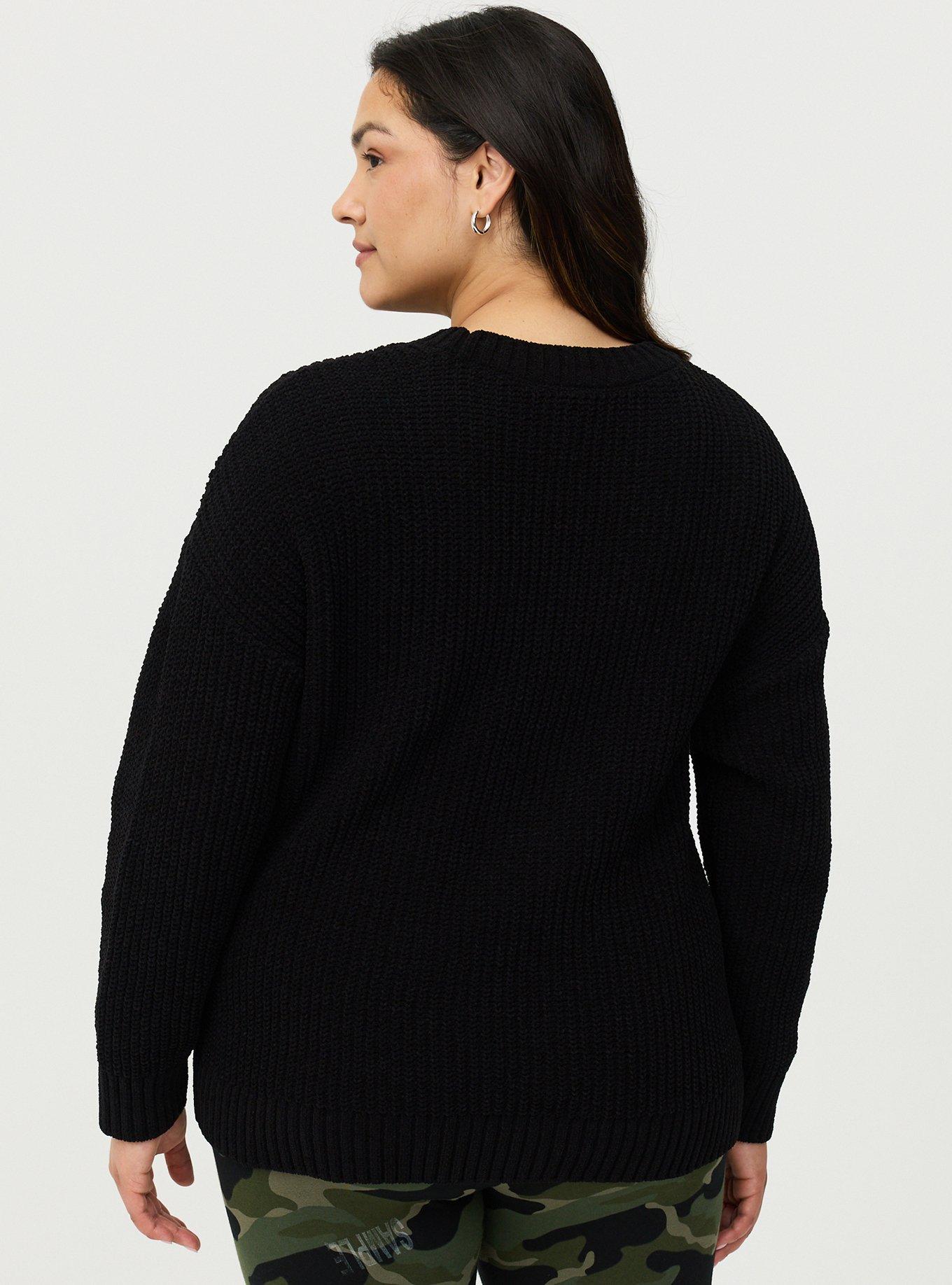 Chenille Shaker Stitch Pullover Sweater, DEEP BLACK, alternate