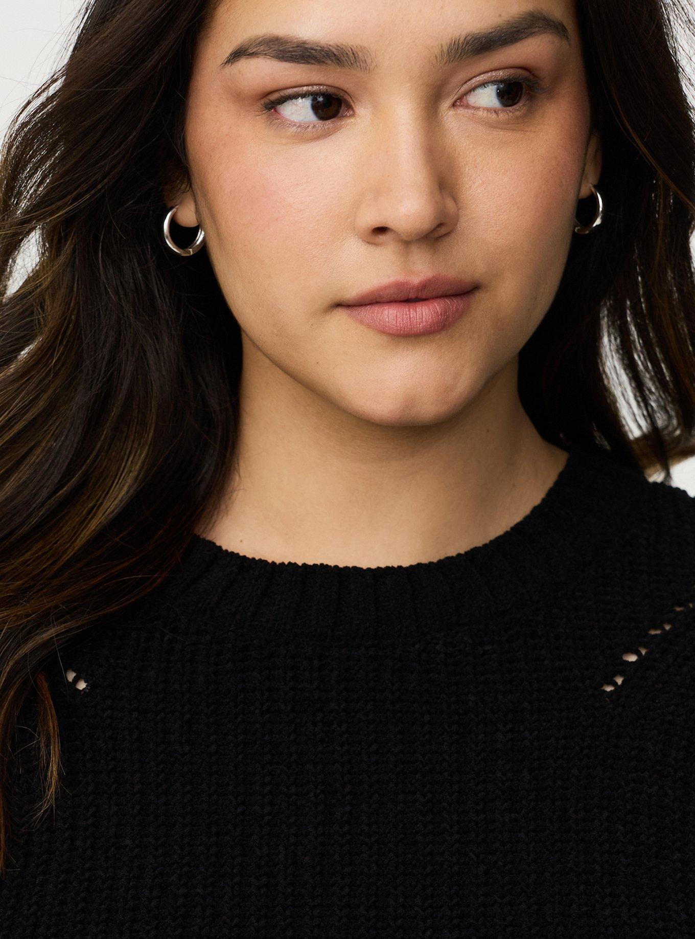 Chenille Shaker Stitch Pullover Sweater, DEEP BLACK, alternate