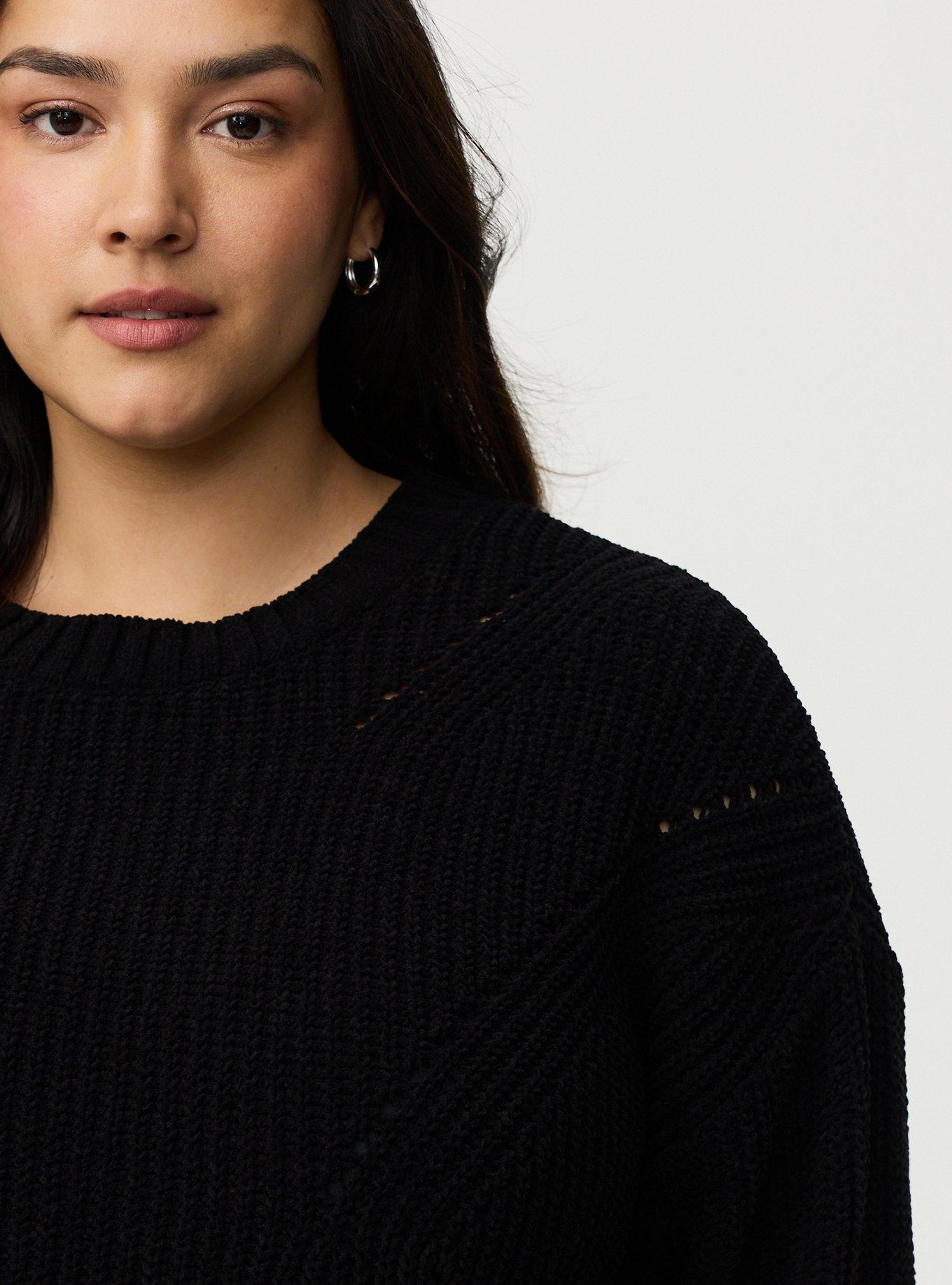 Chenille Shaker Stitch Pullover Sweater, DEEP BLACK, alternate