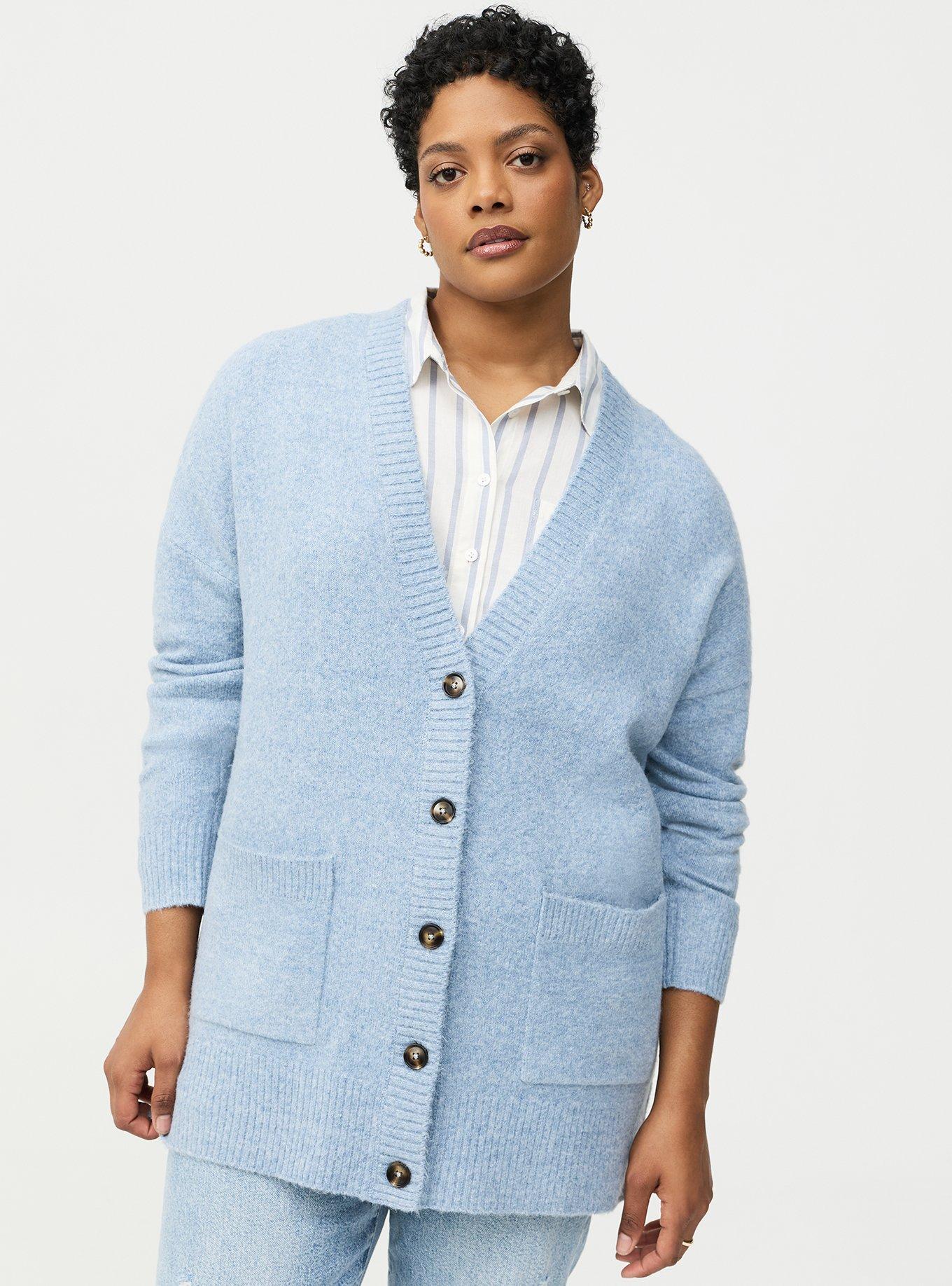 Vegan Cashmere Boyfriend Cardigan, LIGHT DUSTY BLUE VEGAN CASHMERE, alternate