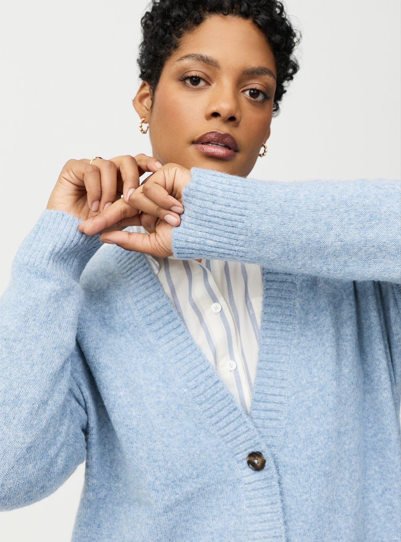 Vegan Cashmere Boyfriend Cardigan, LIGHT DUSTY BLUE VEGAN CASHMERE, alternate