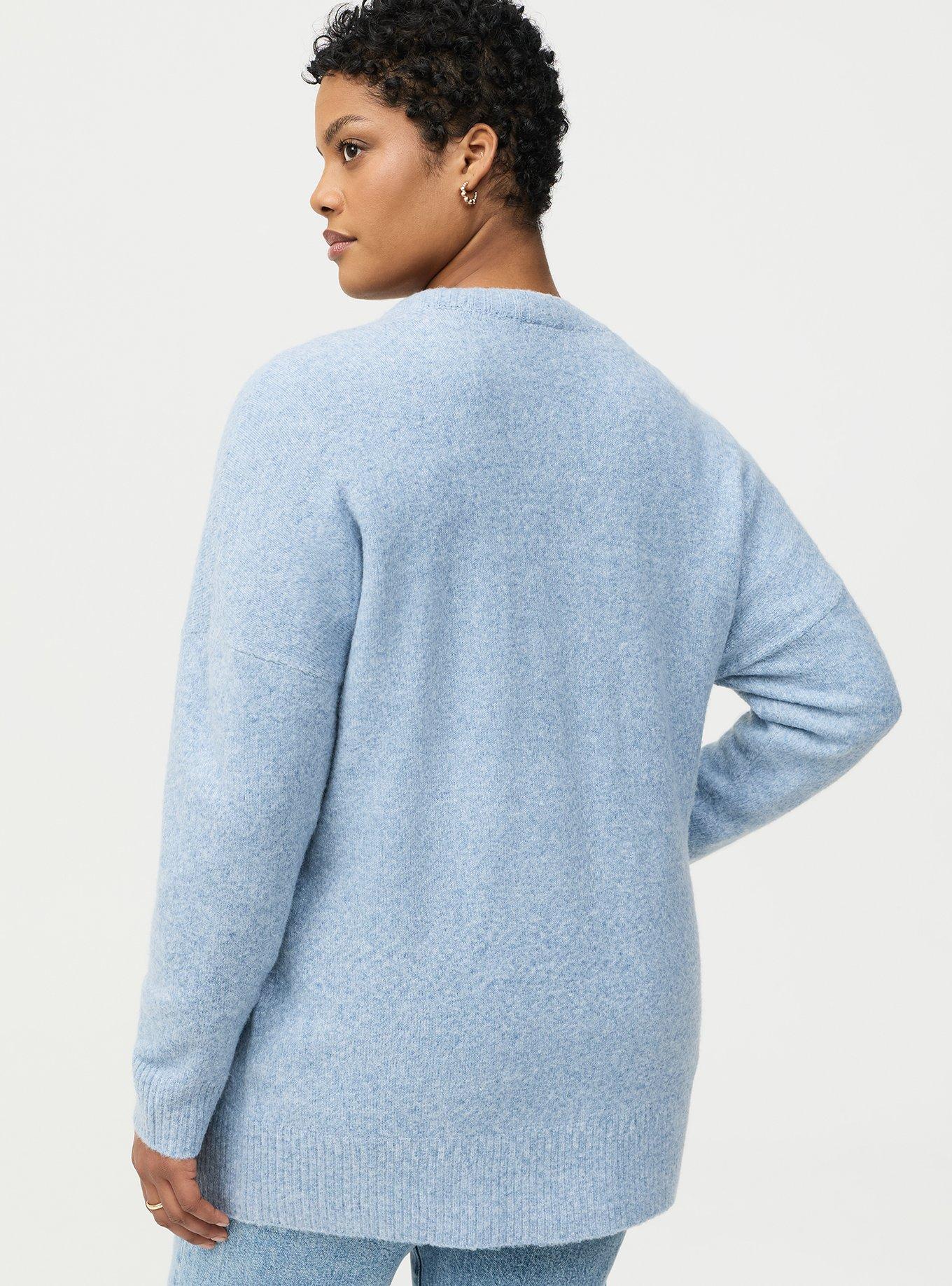 Vegan Cashmere Boyfriend Cardigan, LIGHT DUSTY BLUE VEGAN CASHMERE, alternate