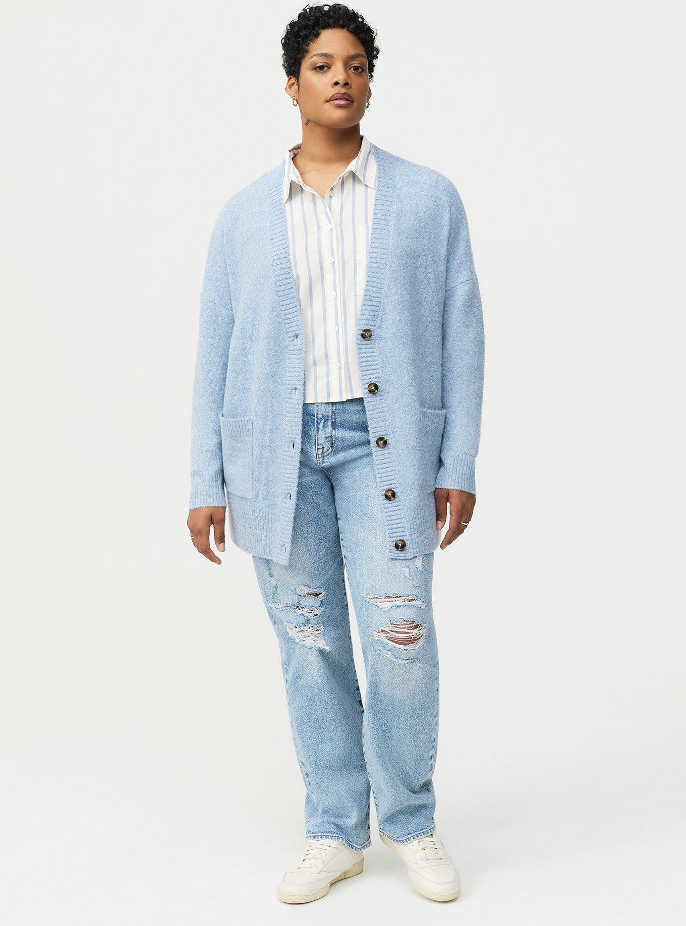 Vegan Cashmere Boyfriend Cardigan, LIGHT DUSTY BLUE VEGAN CASHMERE, alternate