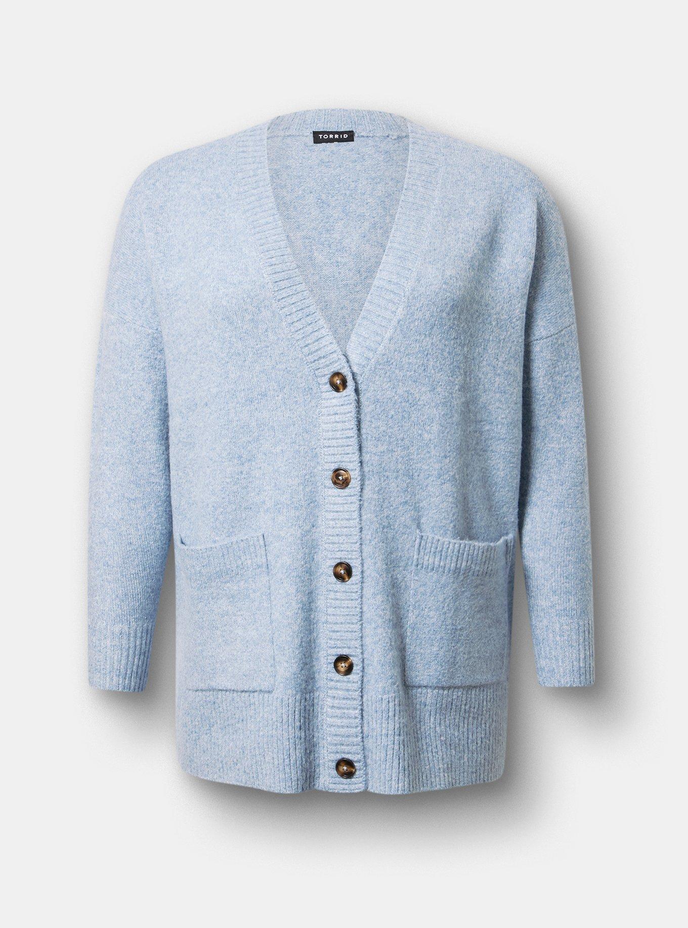 Vegan Cashmere Boyfriend Cardigan, LIGHT DUSTY BLUE VEGAN CASHMERE, hi-res