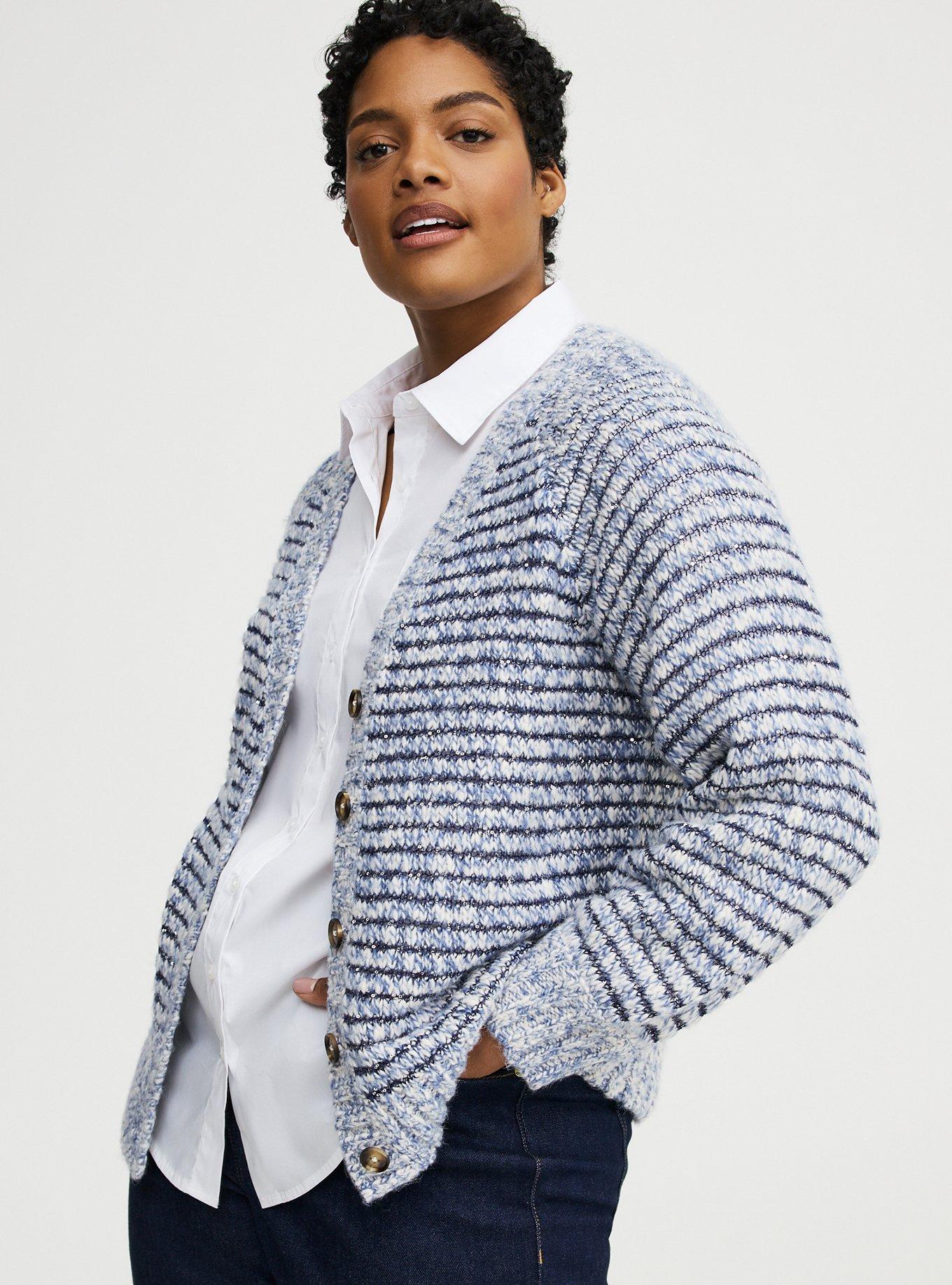 Sequin Button-Down Cardigan, PEACOAT WHISPER WHITE, alternate