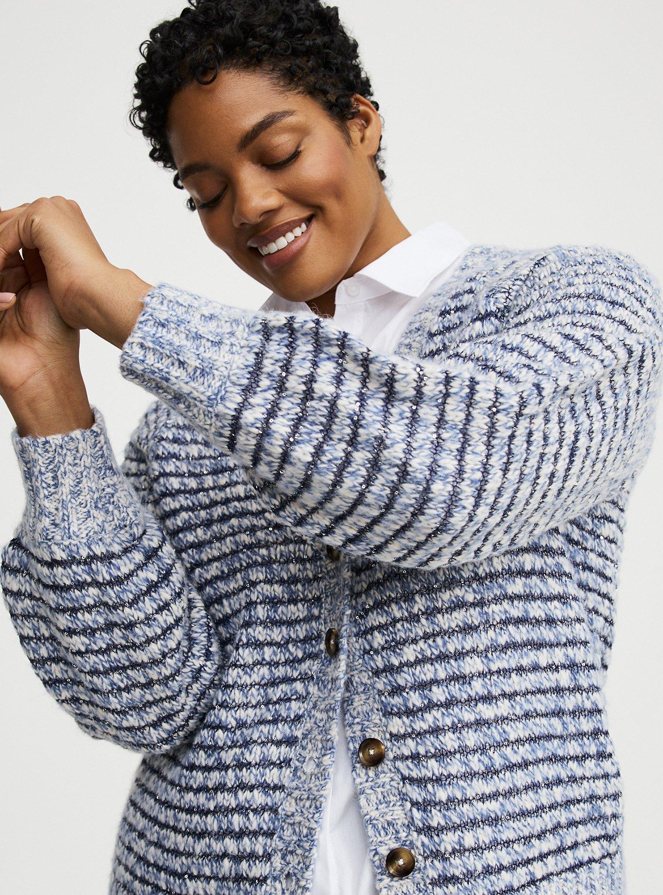 Sequin Button-Down Cardigan, PEACOAT WHISPER WHITE, alternate