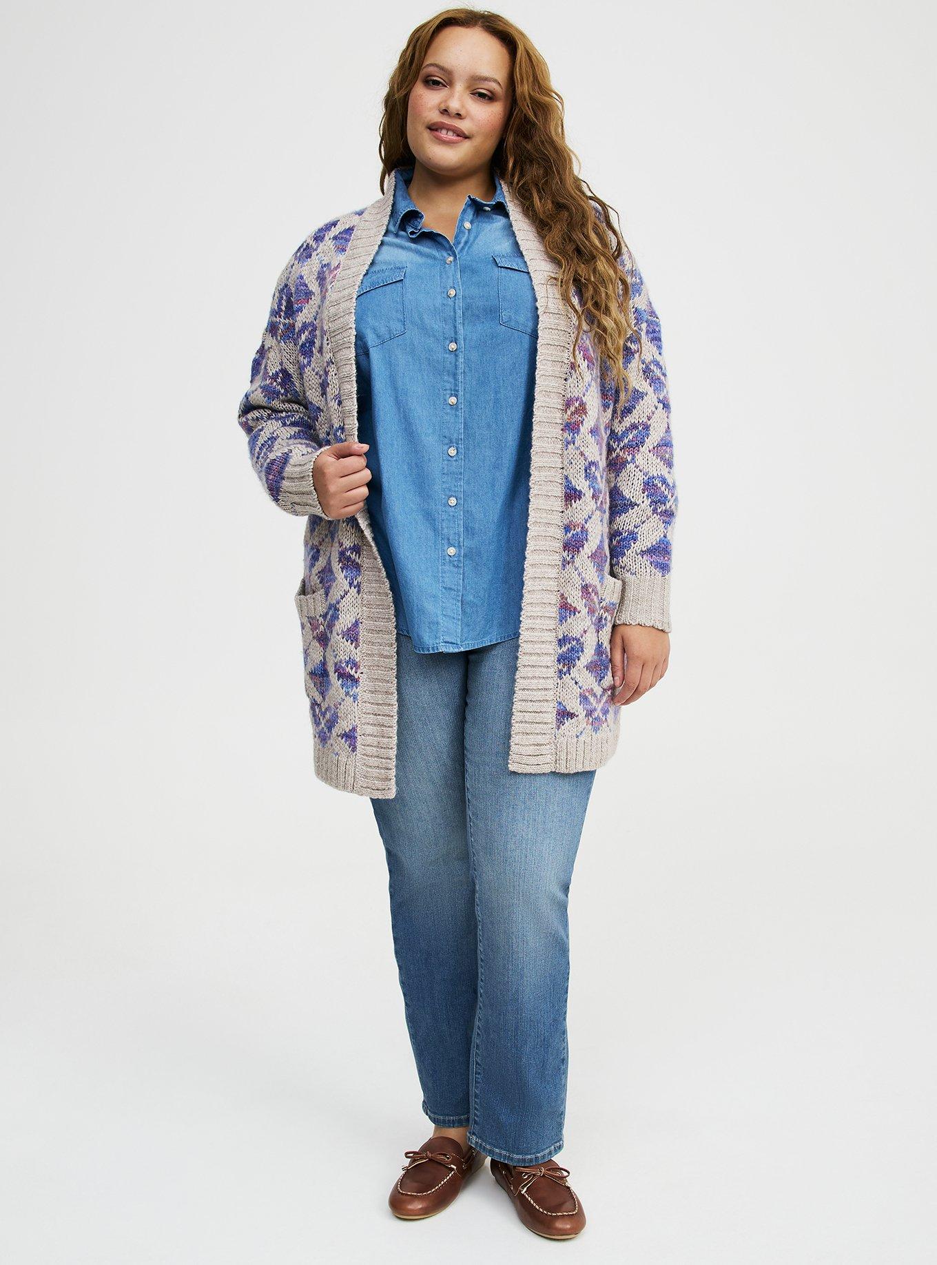 Jacquard Open Front Cardigan, SPACEDYE BLUE HEART, alternate
