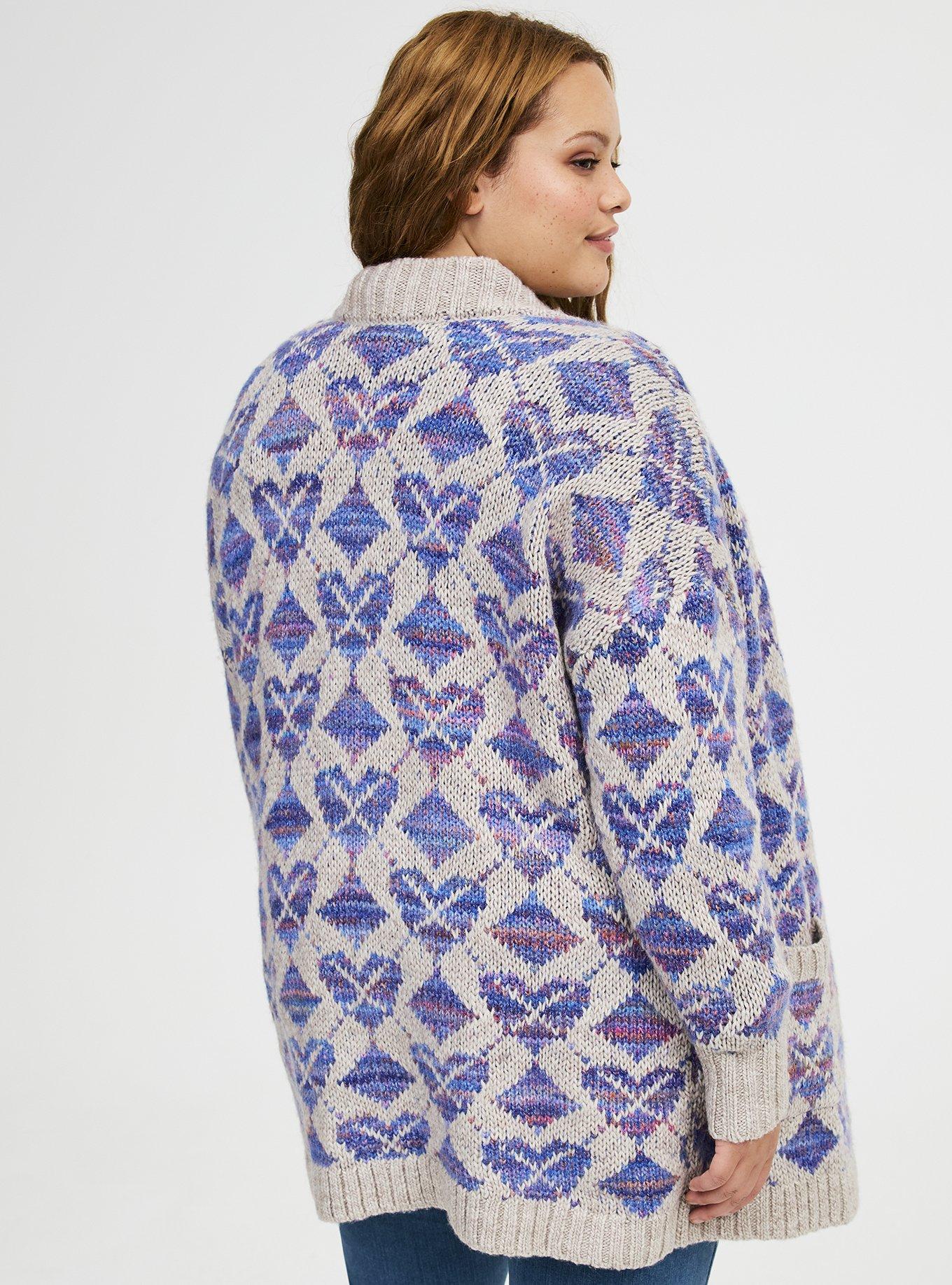 Jacquard Open Front Cardigan, SPACEDYE BLUE HEART, alternate