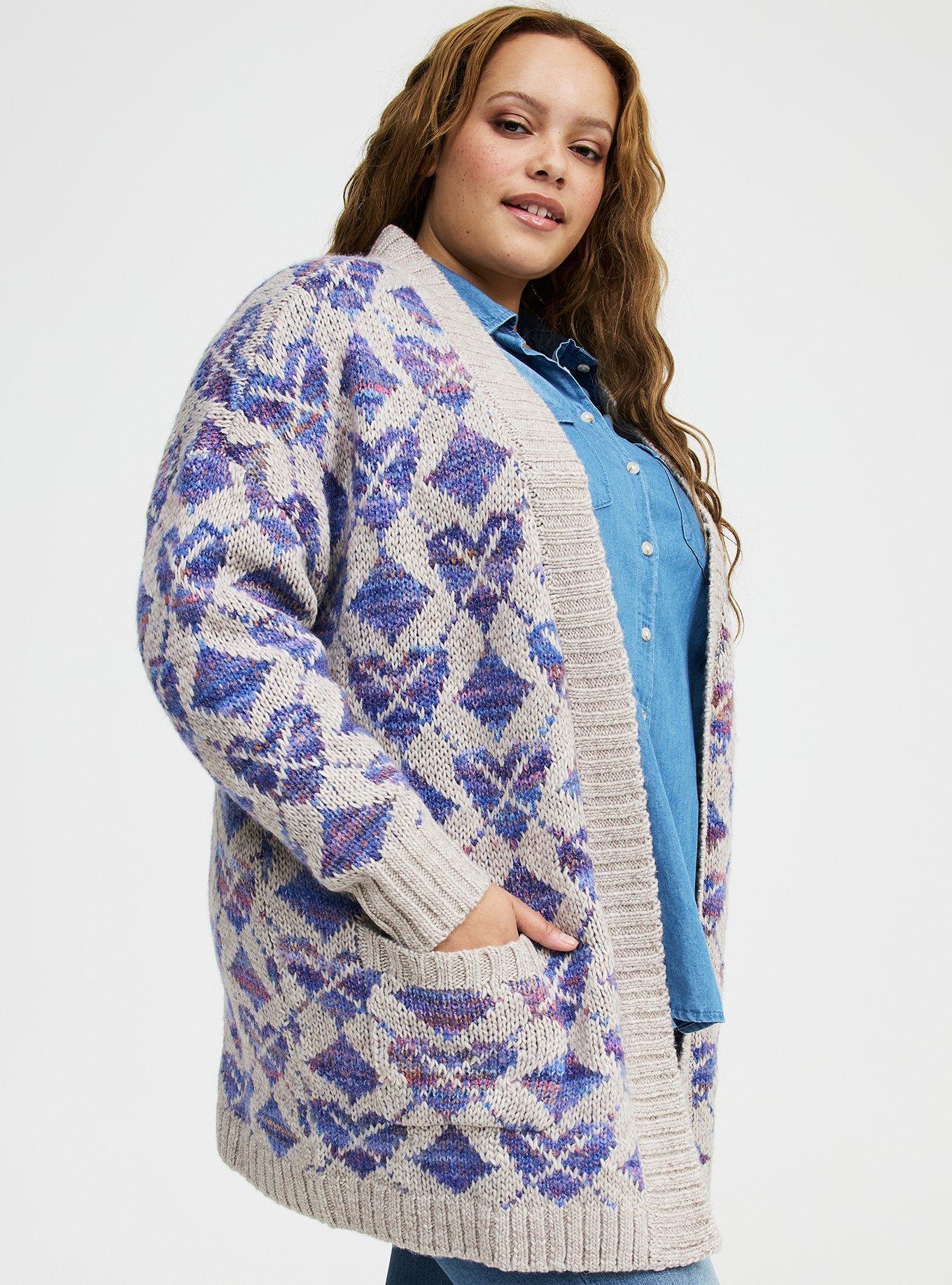 Jacquard Open Front Cardigan, SPACEDYE BLUE HEART, alternate