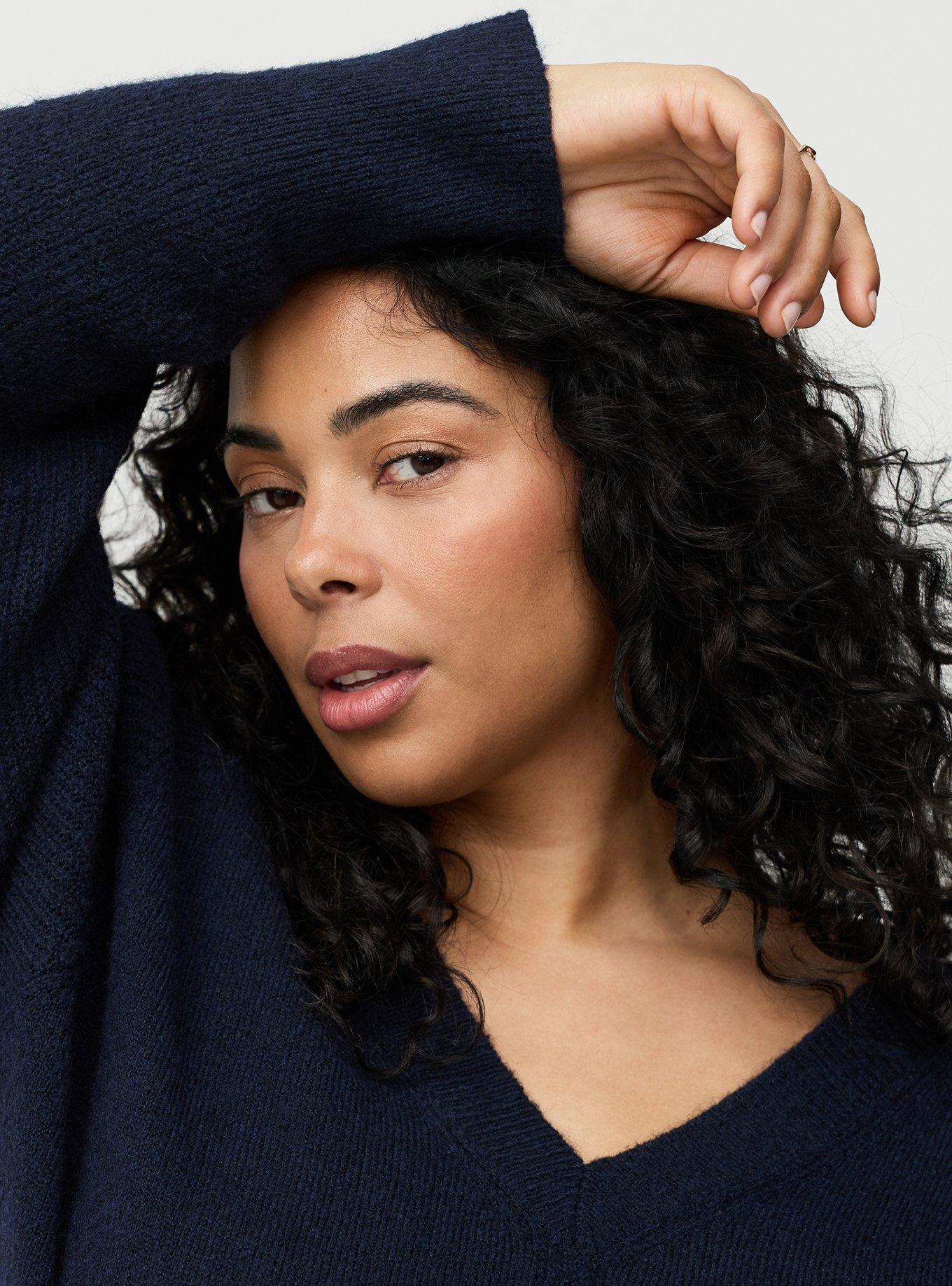 Vegan Cashmere V-Neck Pullover Sweater, PEACOAT VEGAN CASHMERE, alternate