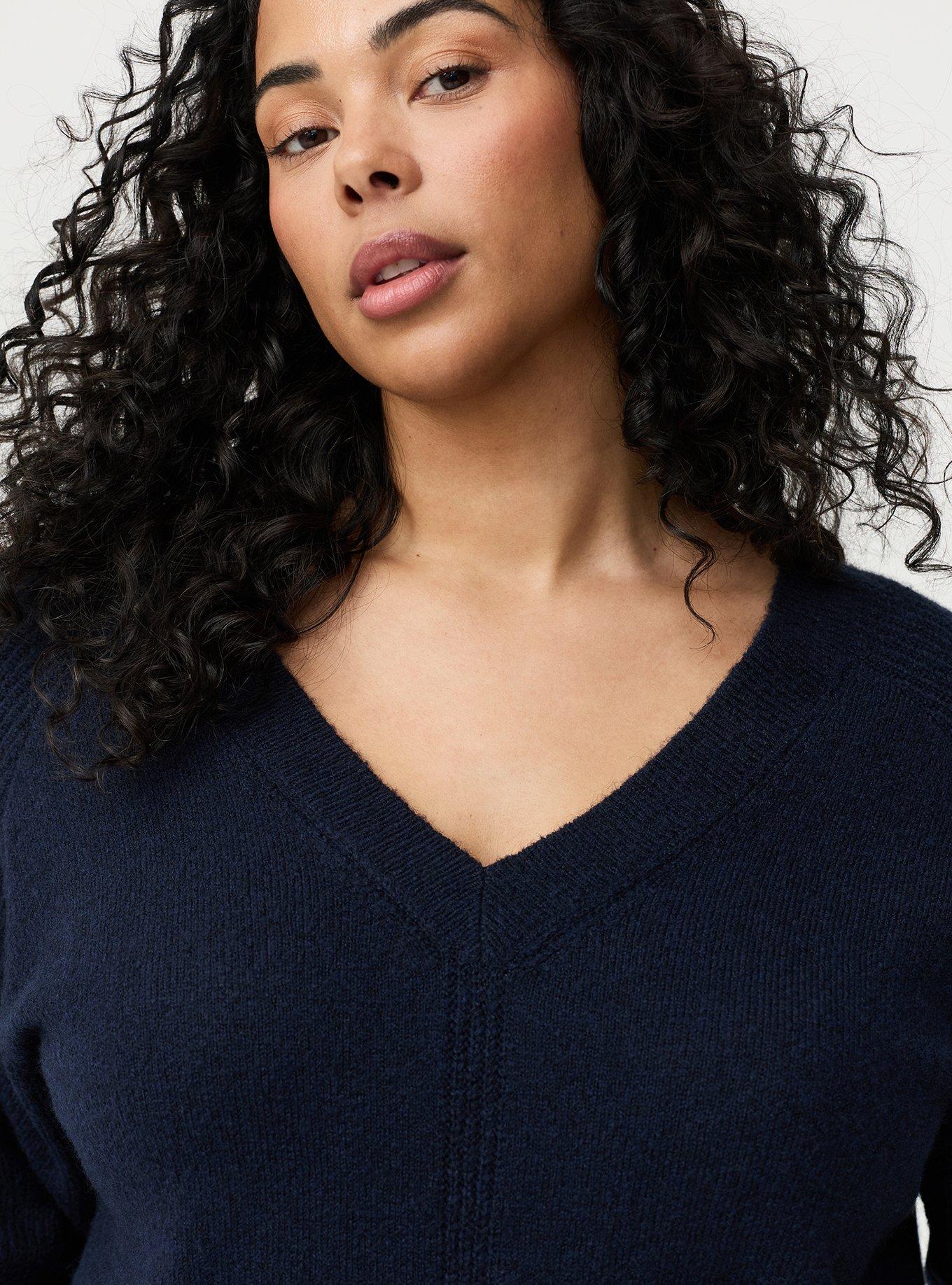 Vegan Cashmere V-Neck Pullover Sweater, PEACOAT VEGAN CASHMERE, alternate