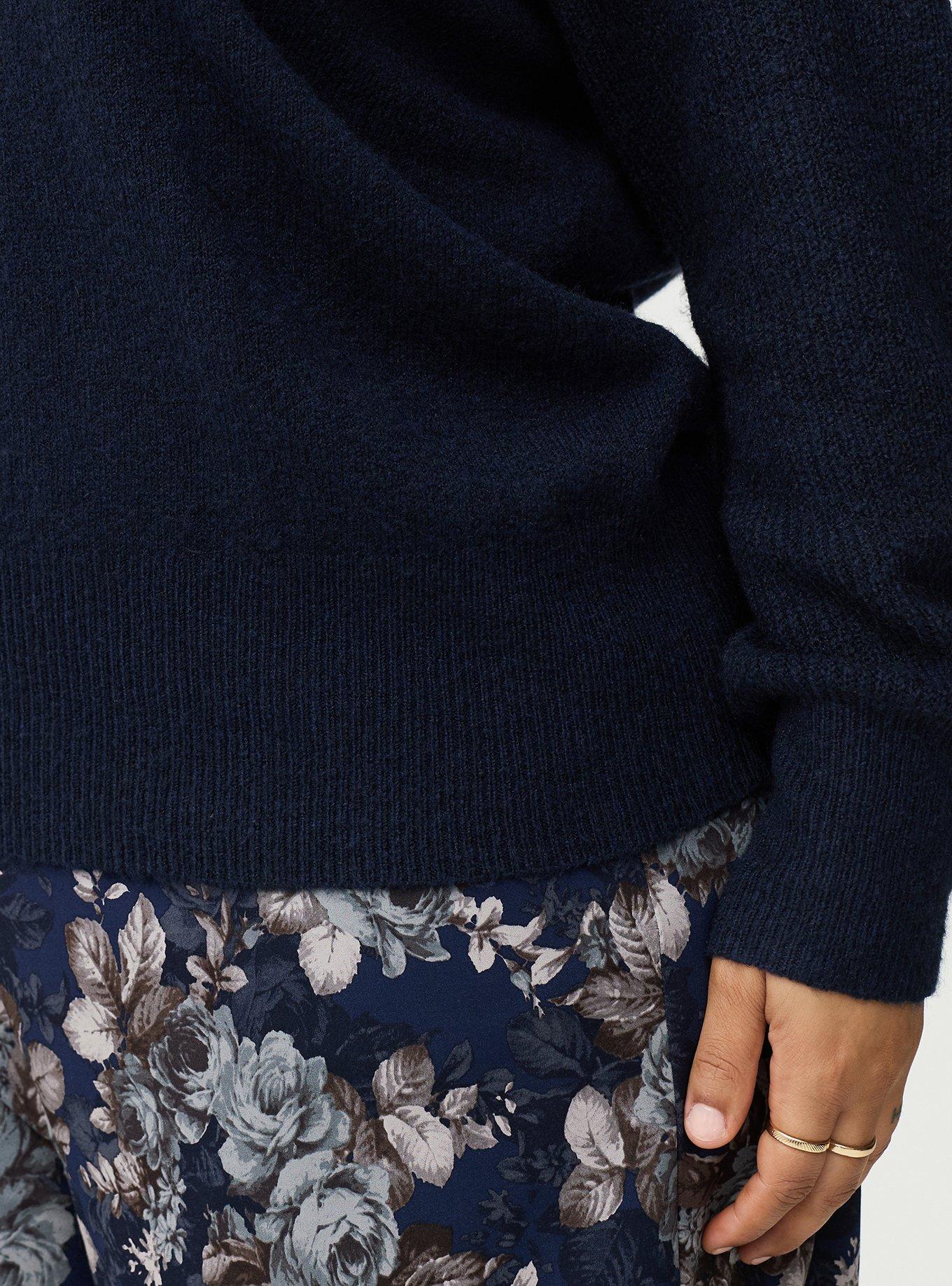 Vegan Cashmere V-Neck Pullover Sweater, PEACOAT VEGAN CASHMERE, alternate