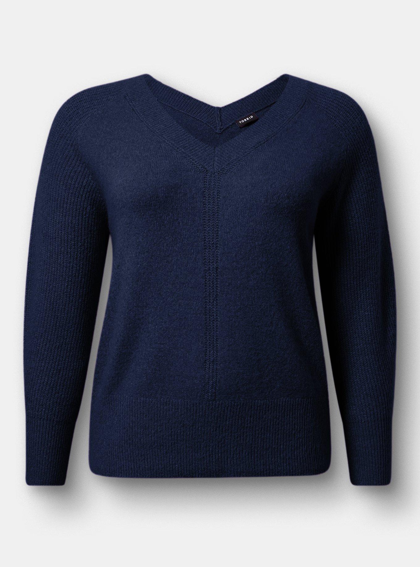 Vegan Cashmere V-Neck Pullover Sweater, PEACOAT VEGAN CASHMERE, hi-res