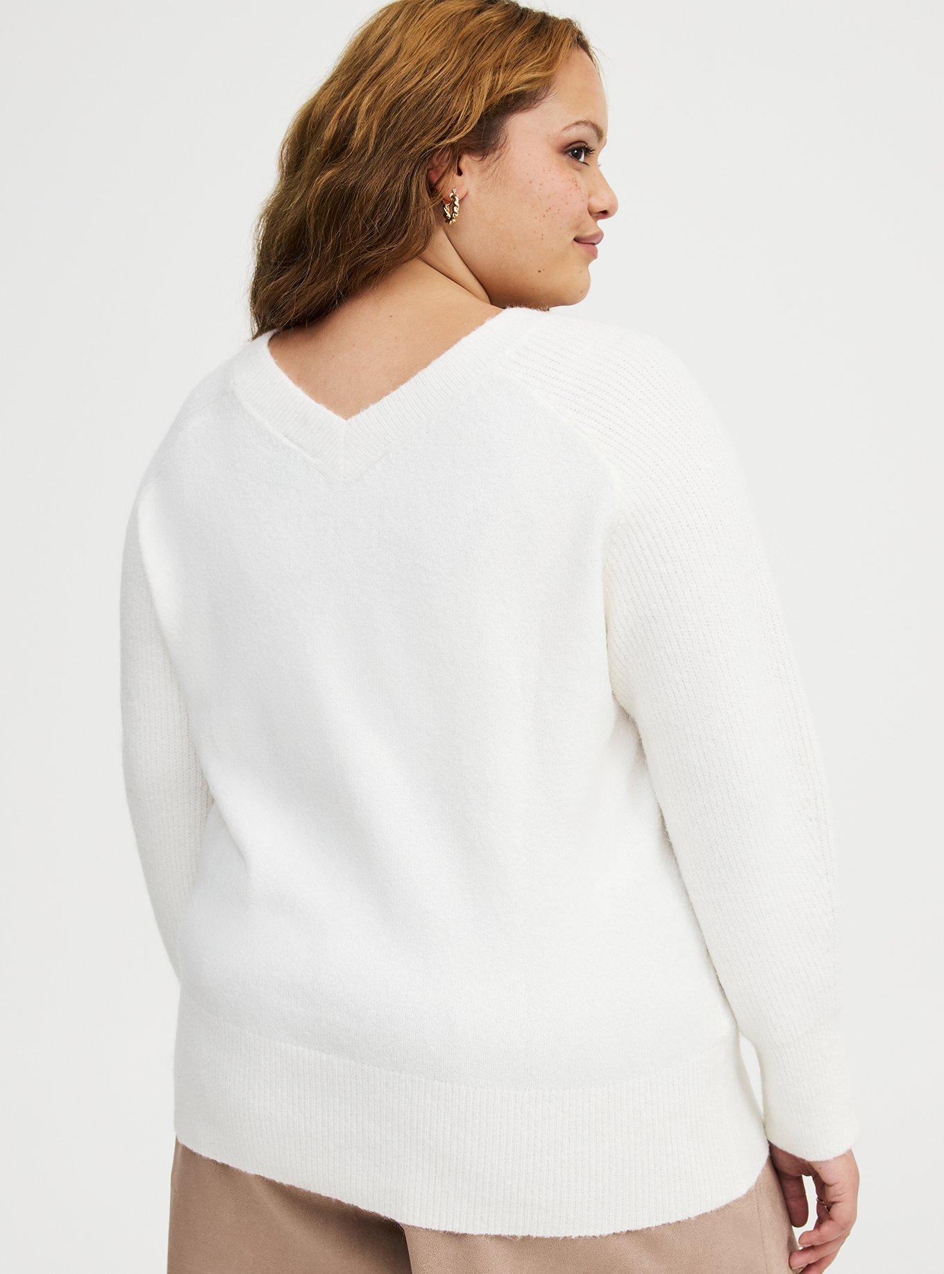 Vegan Cashmere V-Neck Pullover Sweater, WHISPER WHITE VEGAN CASHMERE, alternate