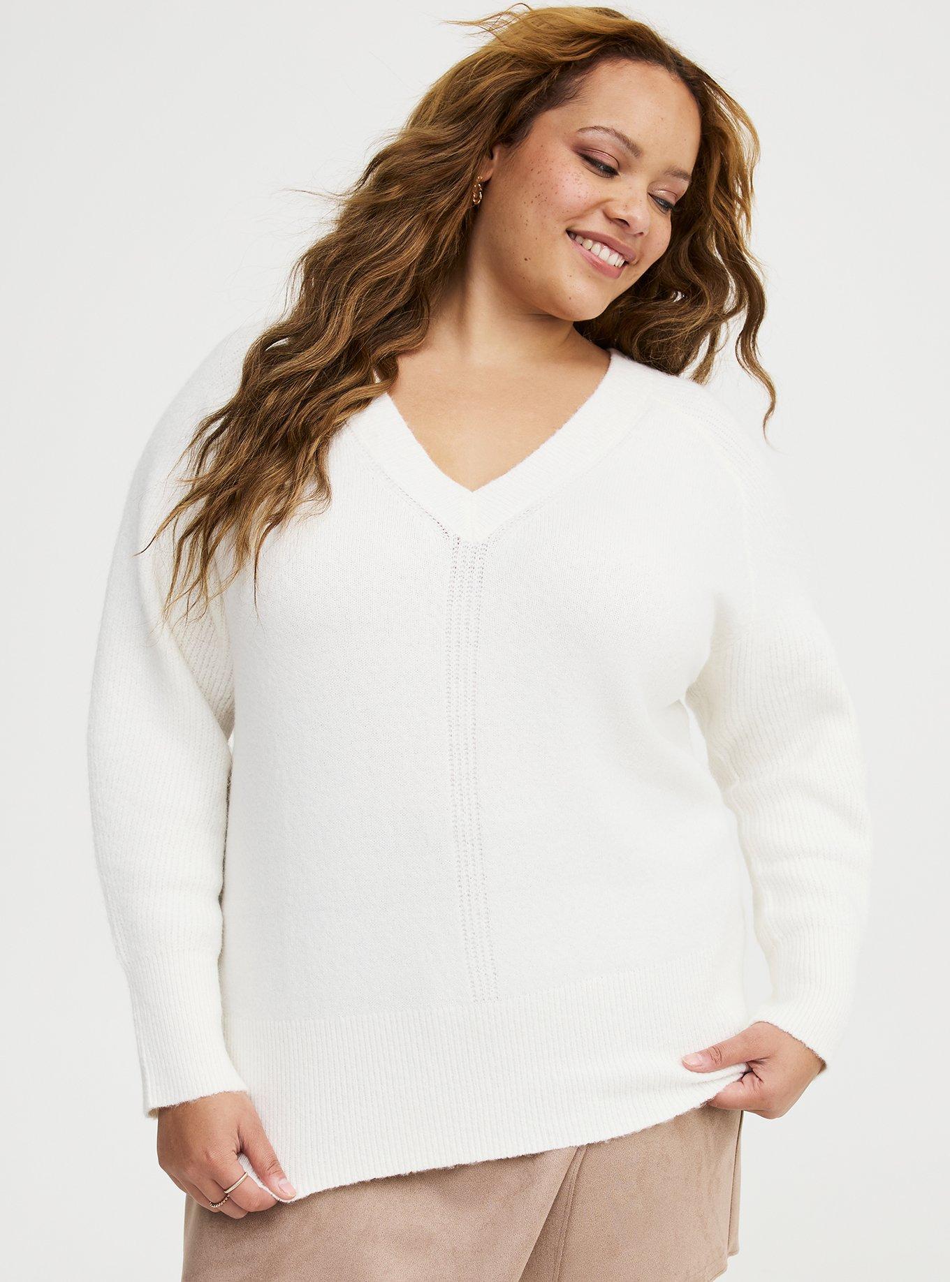 Vegan Cashmere V-Neck Pullover Sweater, WHISPER WHITE VEGAN CASHMERE, alternate