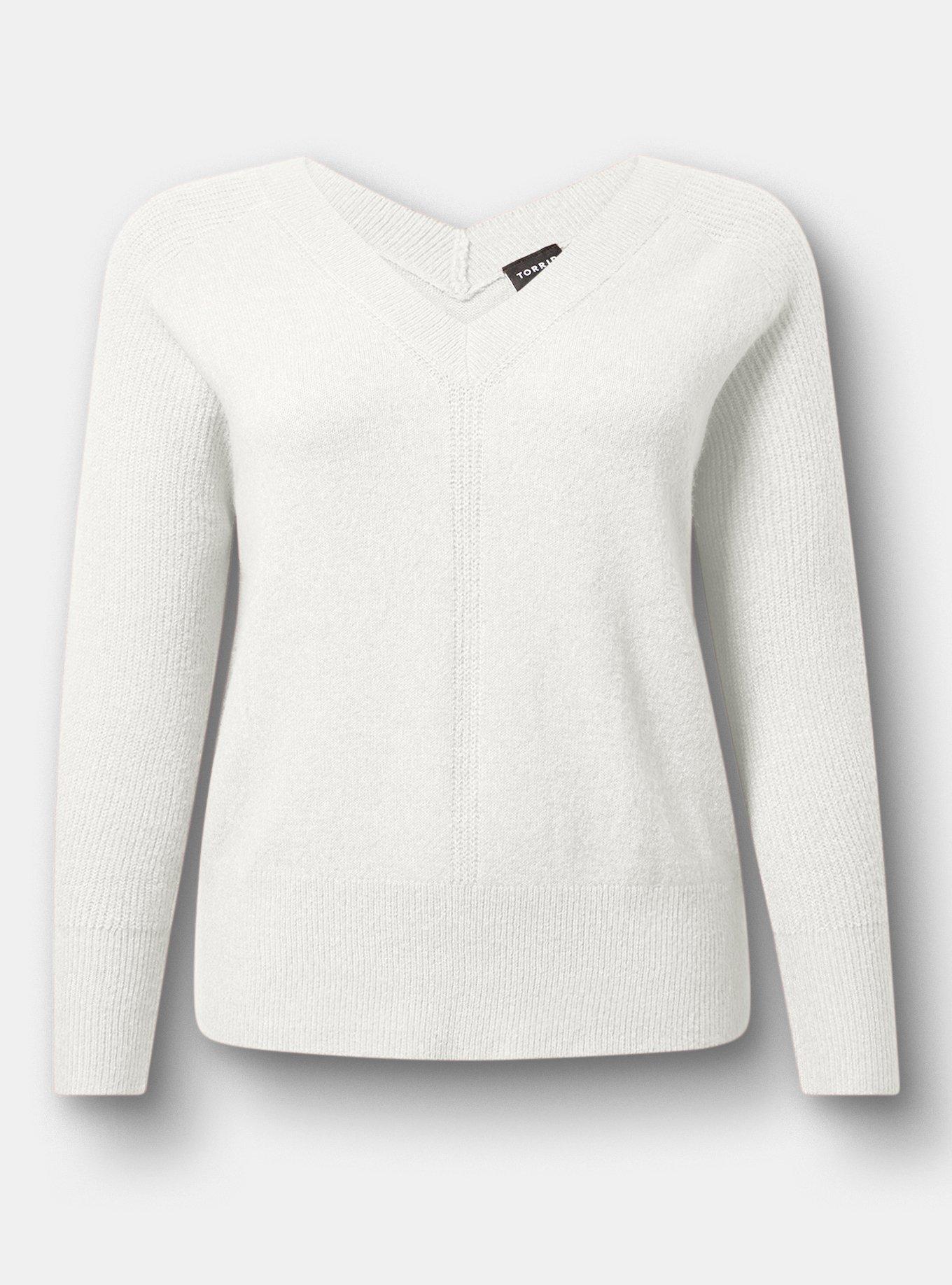 Vegan Cashmere V-Neck Pullover Sweater, WHISPER WHITE VEGAN CASHMERE, hi-res